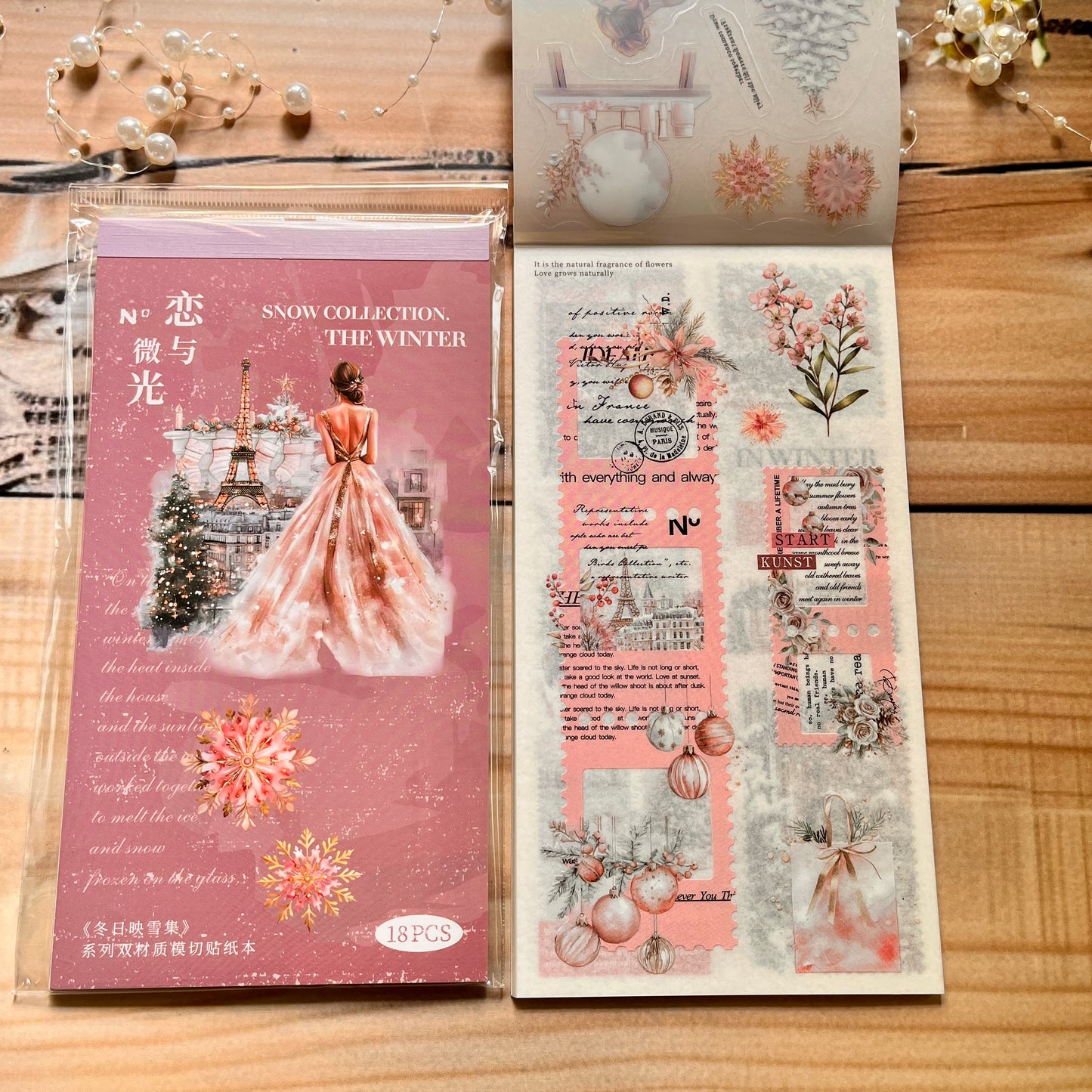 18 sheets Dual Material Winter Snow Collection Die-cut Sticker Book
