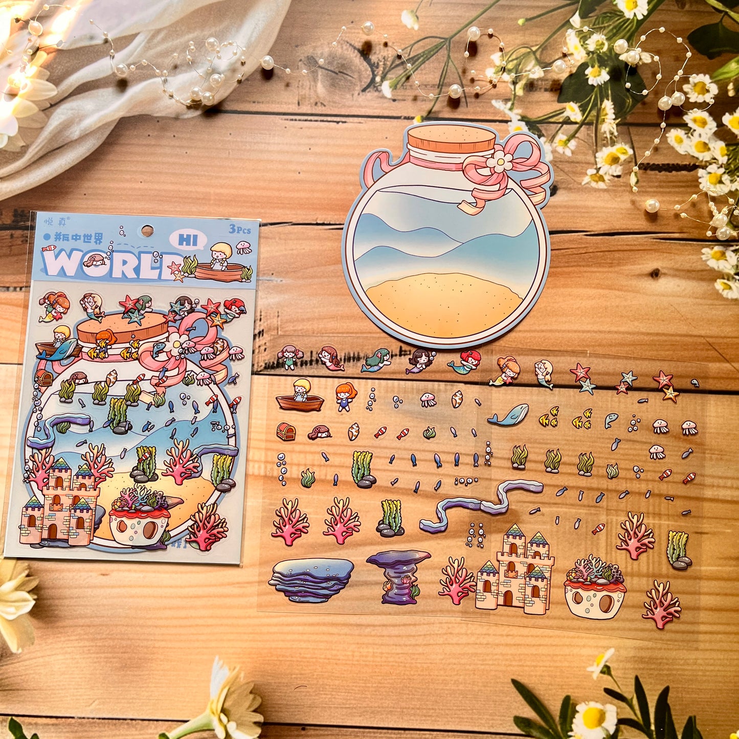 3 sheets per pack 3D aquascape stickers Dreamland series Cartoon Sticker