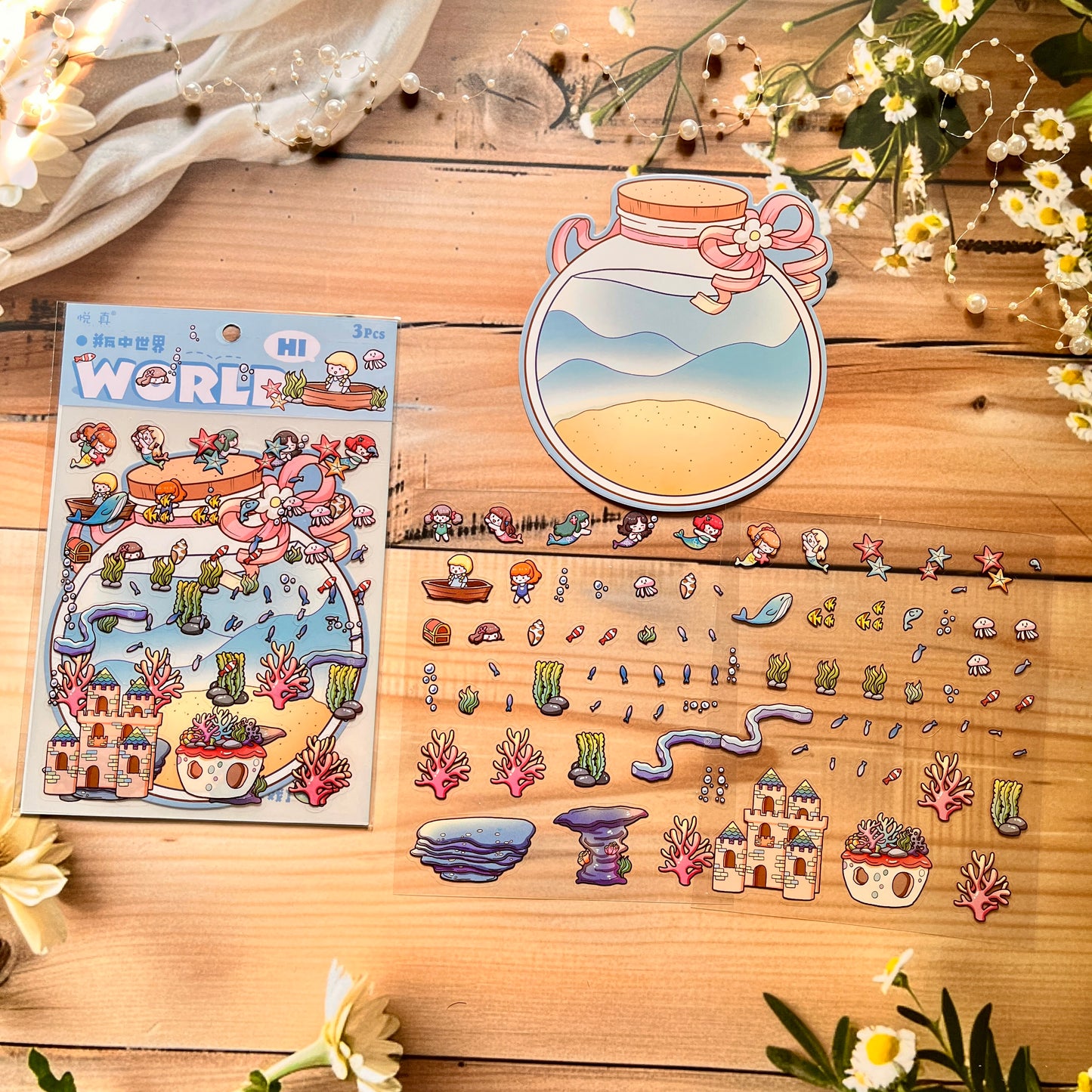 3 sheets per pack 3D aquascape stickers Dreamland series Cartoon Sticker