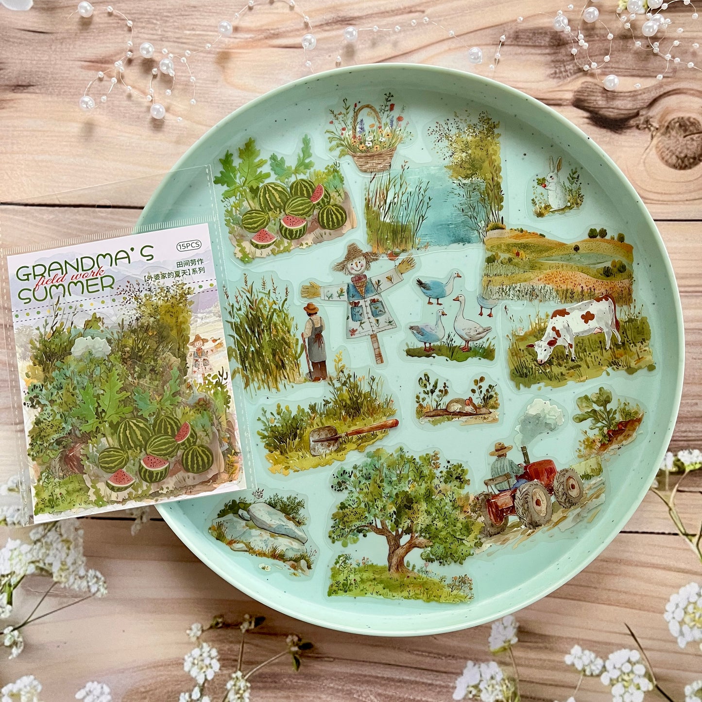 15pcs Summer at Grandma's House Series of Idyllic Countryside Theme Decorative Stickers