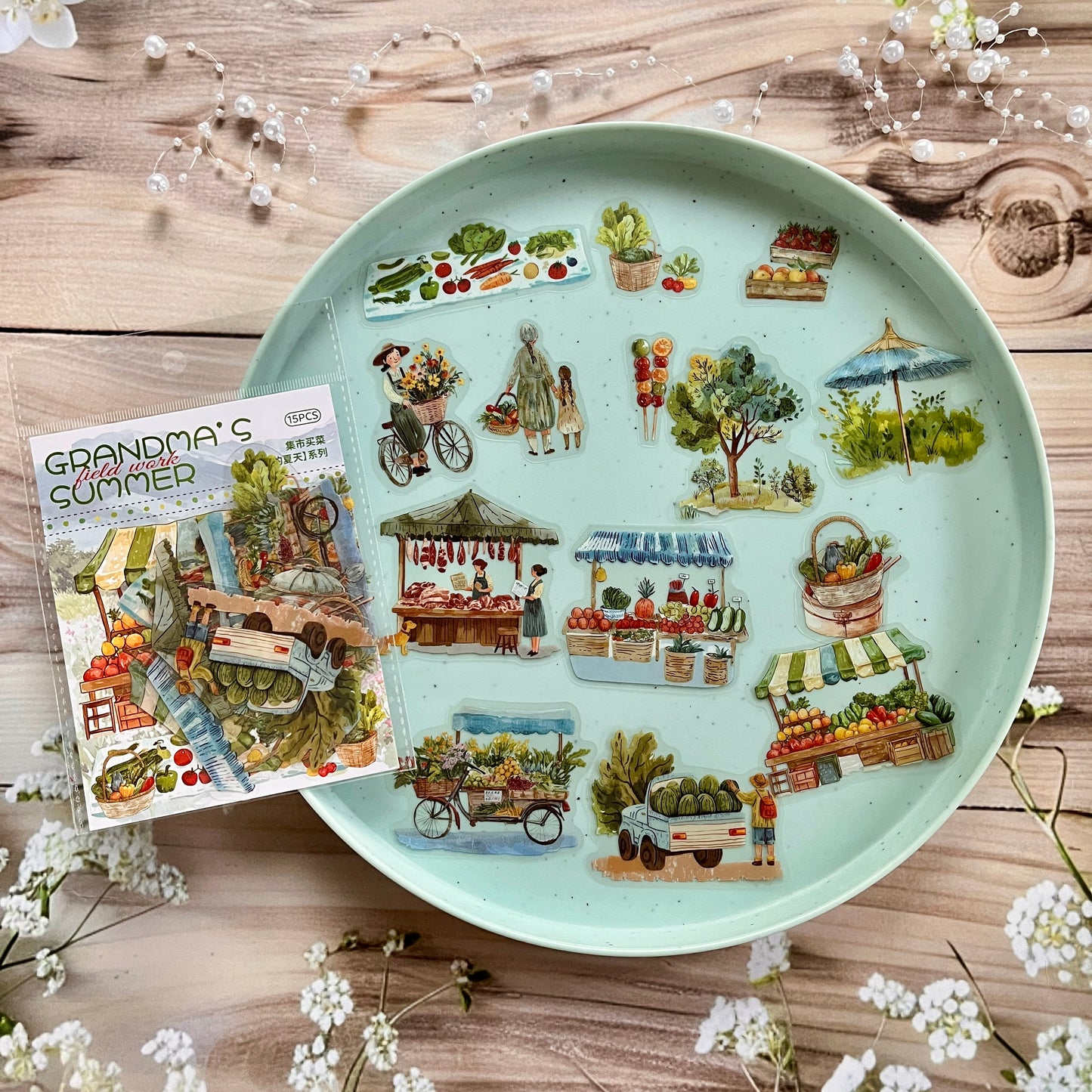 15pcs Summer at Grandma's House Series of Idyllic Countryside Theme Decorative Stickers
