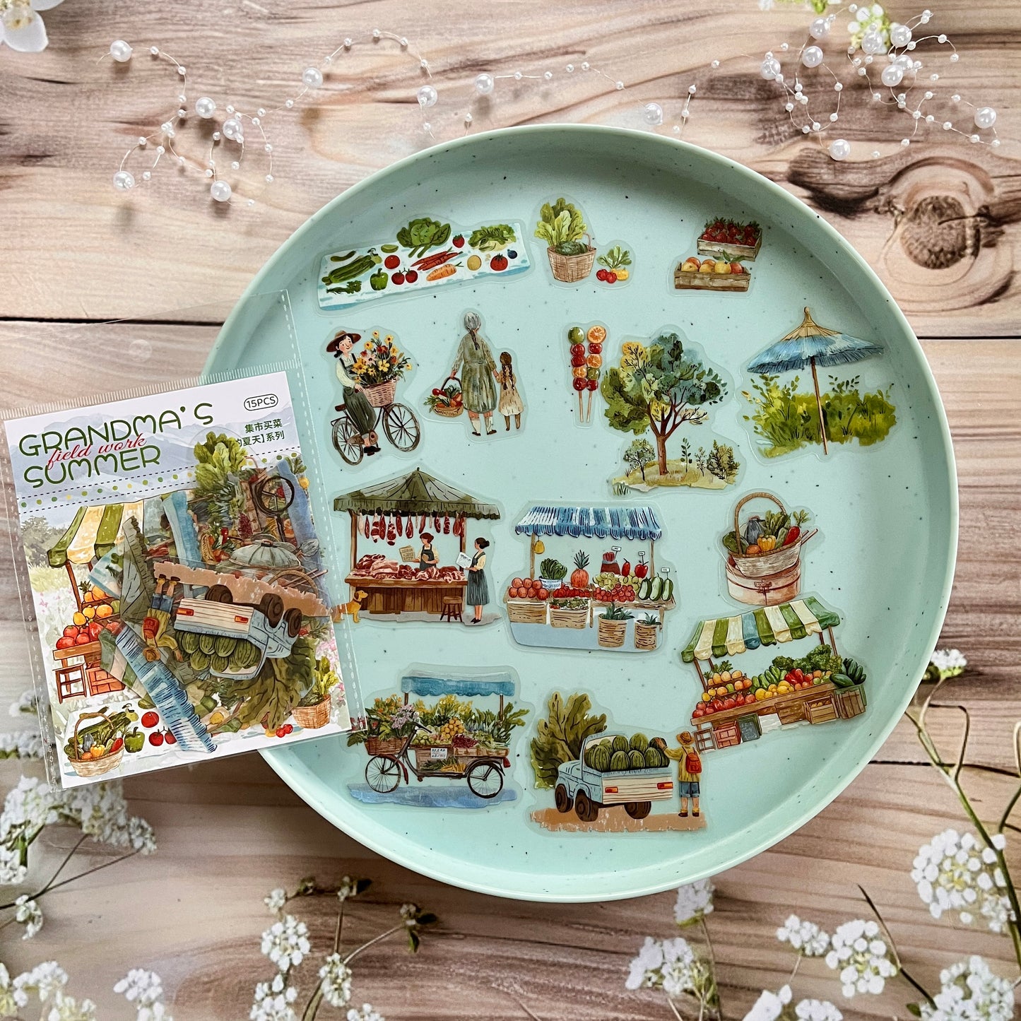 15pcs Summer at Grandma's House Series of Idyllic Countryside Theme Decorative Stickers