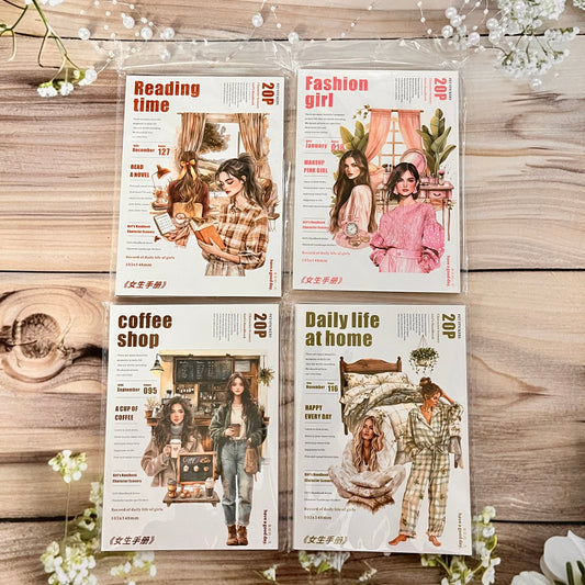 20 sheets Girl's Handbook Series Vintage Character PET Sticker Book