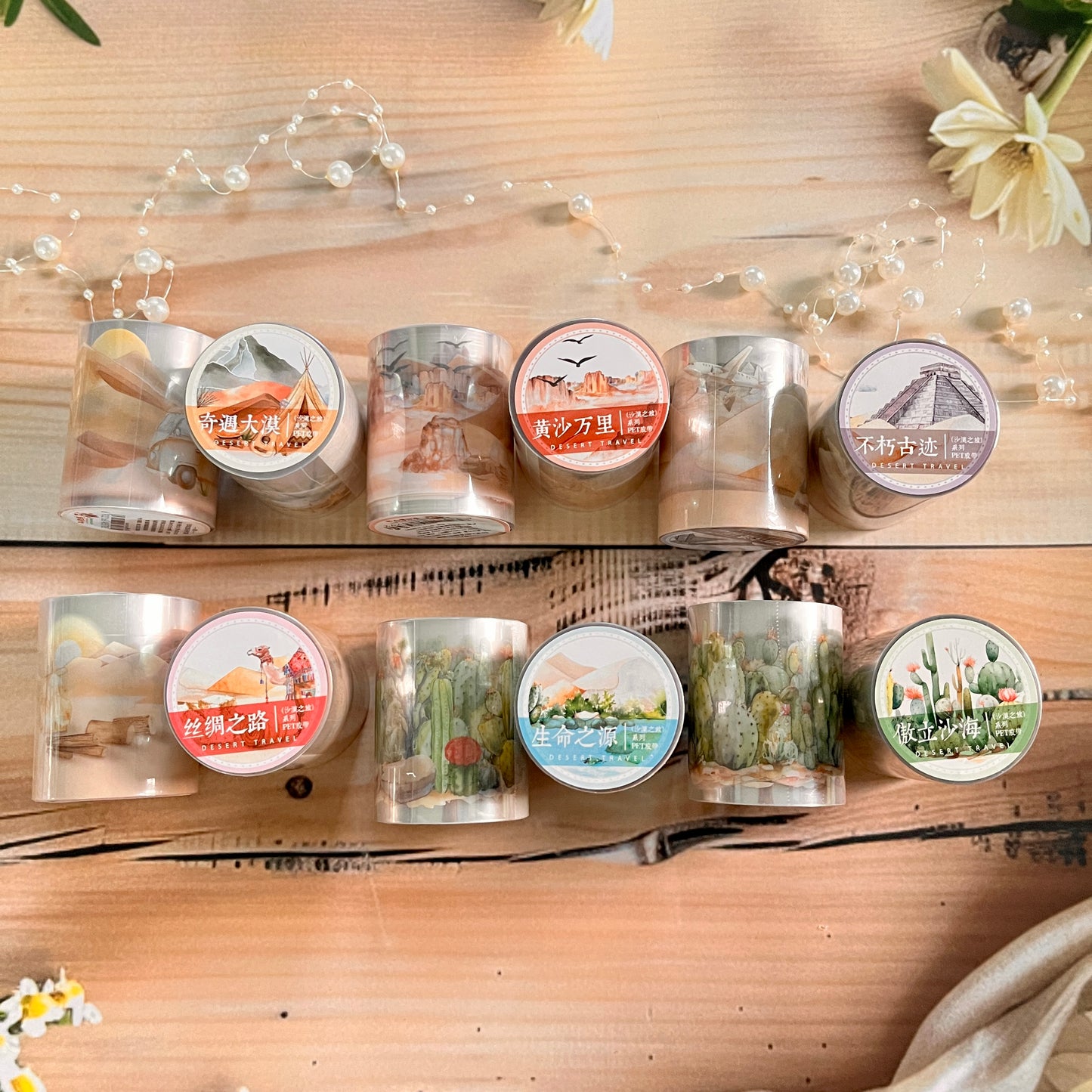 50mm*200cm Desert Trip Series Vintage Cactus Desert Camel Landscaping PET tape