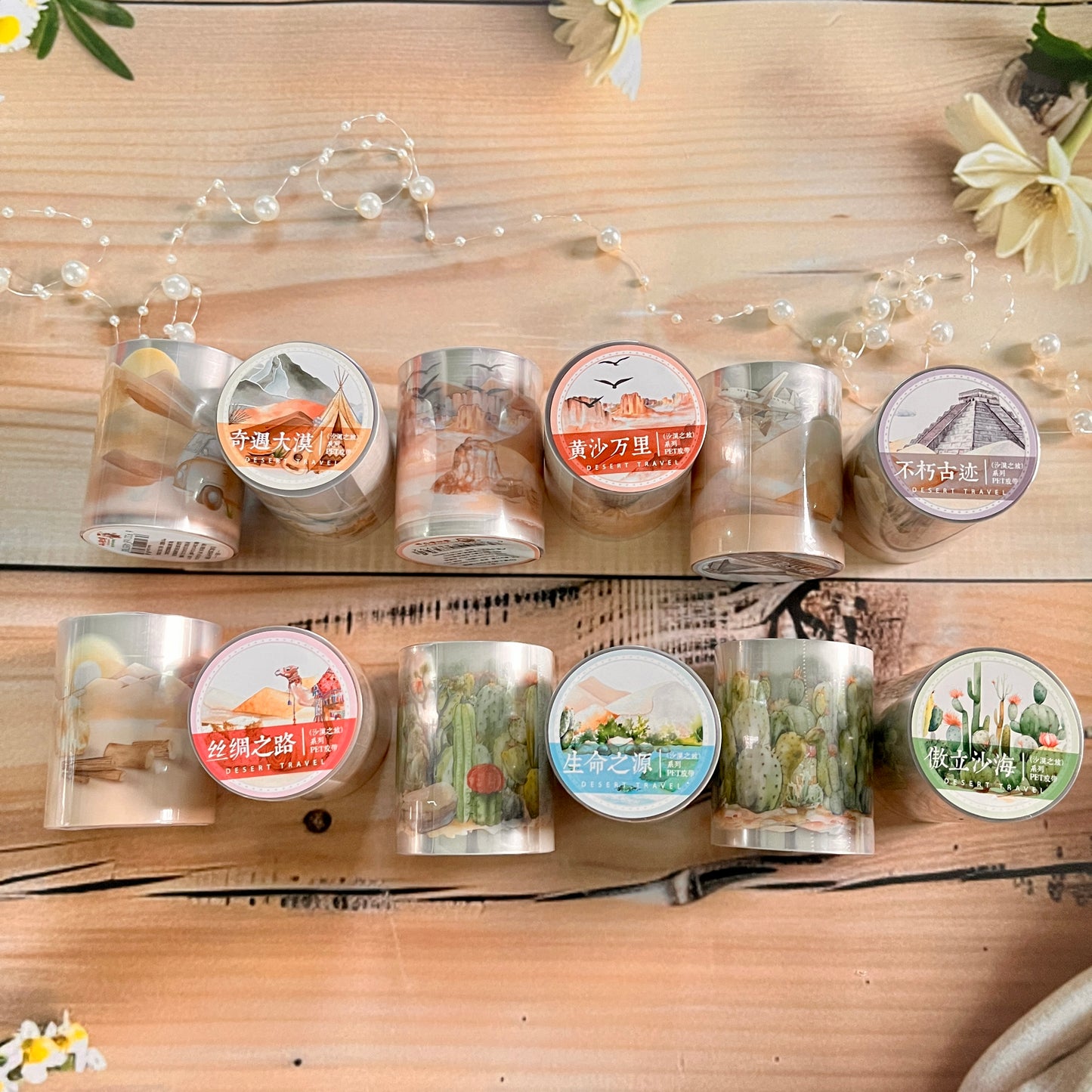 50mm*200cm Desert Trip Series Vintage Cactus Desert Camel Landscaping PET tape