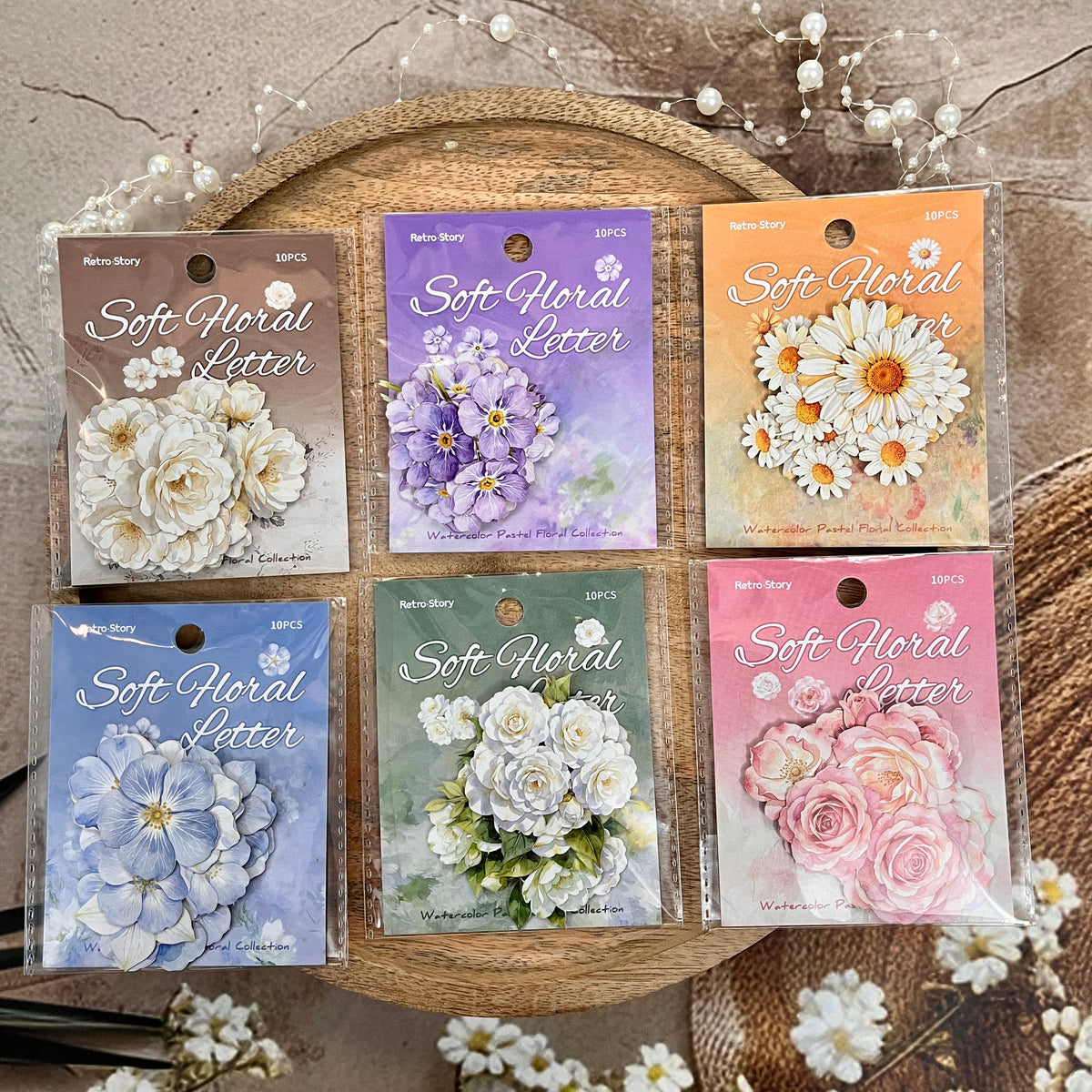 10 Pcs Light Floral Stationery Series Floral-themed Scrapbooking Stickers