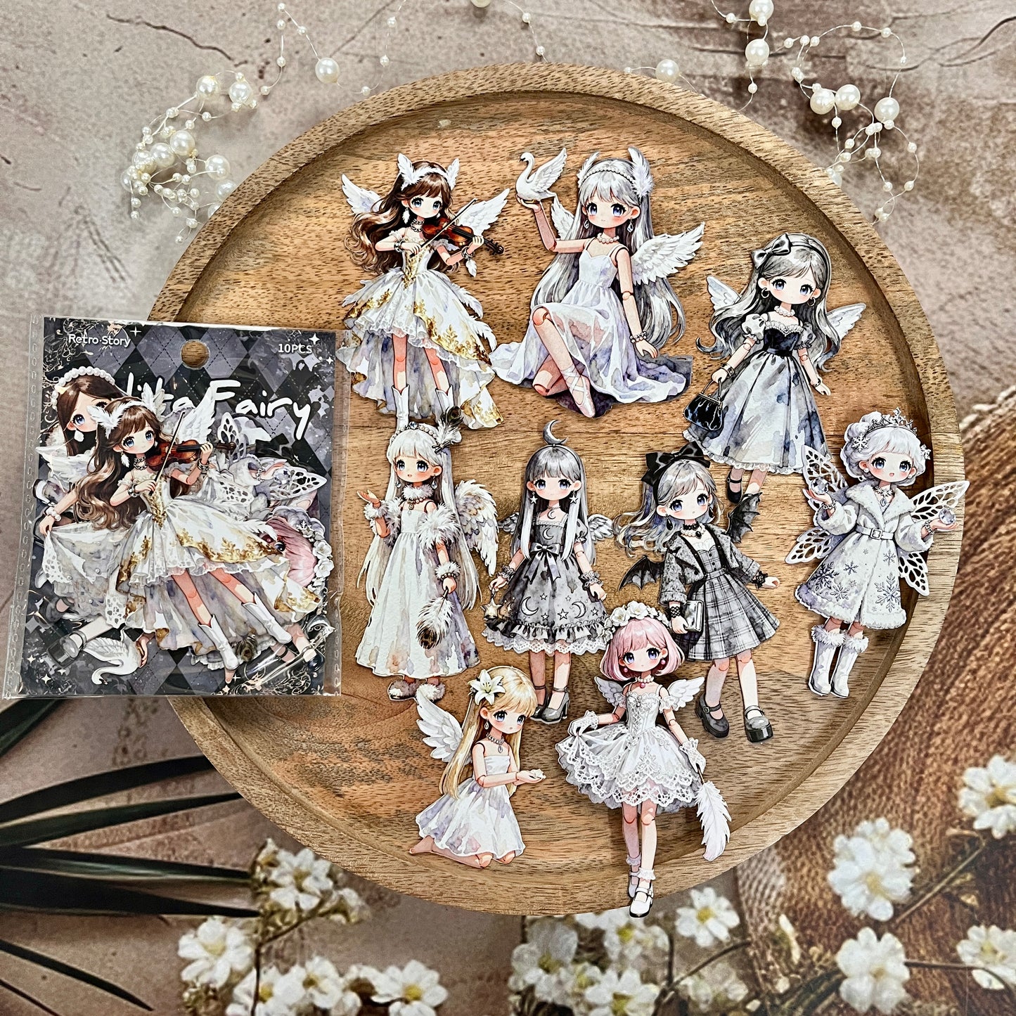 10 Pcs Lolita Fairy Series Lolita-style Anime-themed Journaling Stickers