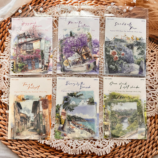 15pcs City Color Series Urban Landscaping Stickers