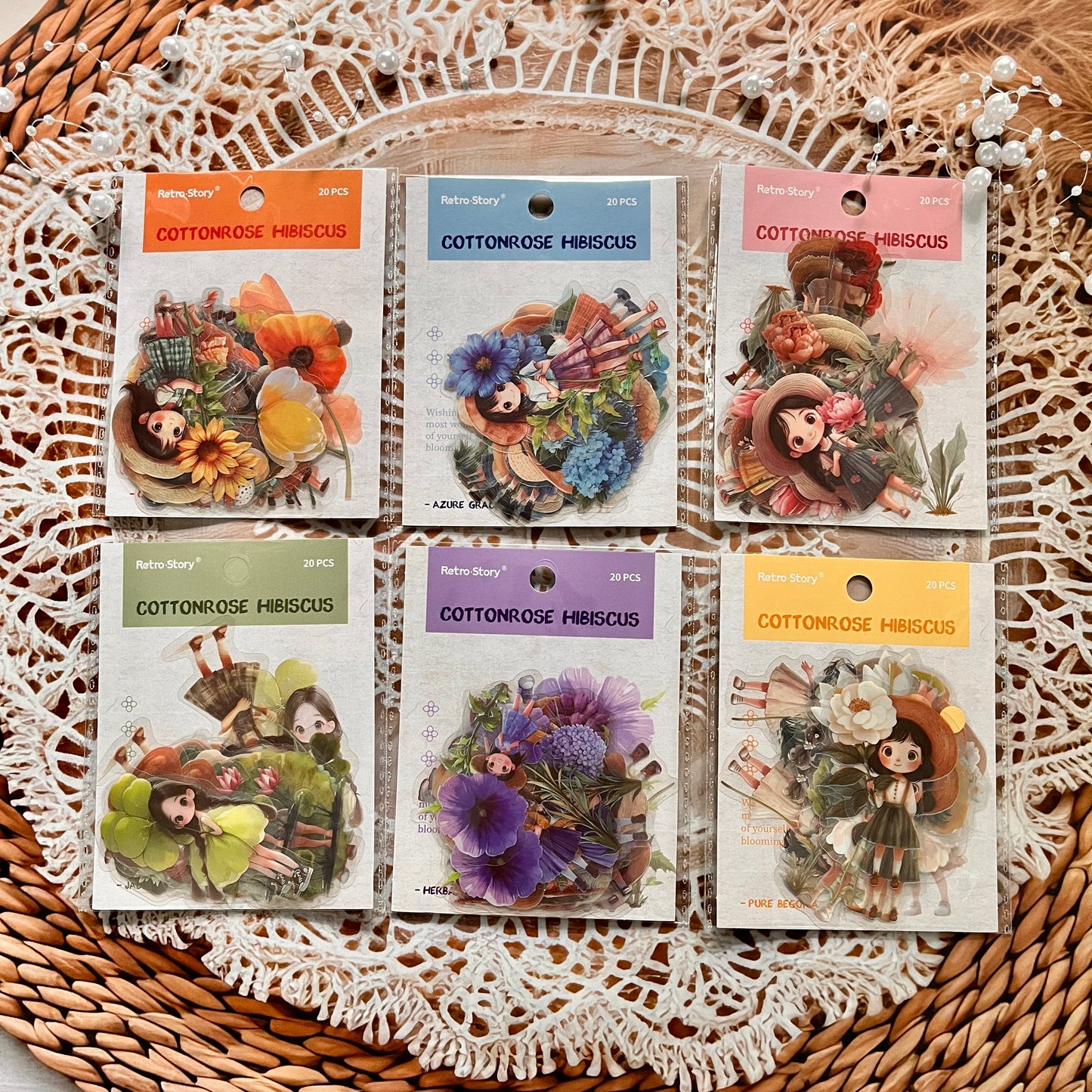 20 Pcs Hibiscus Series Fairy Tale Cute Girl Stickers