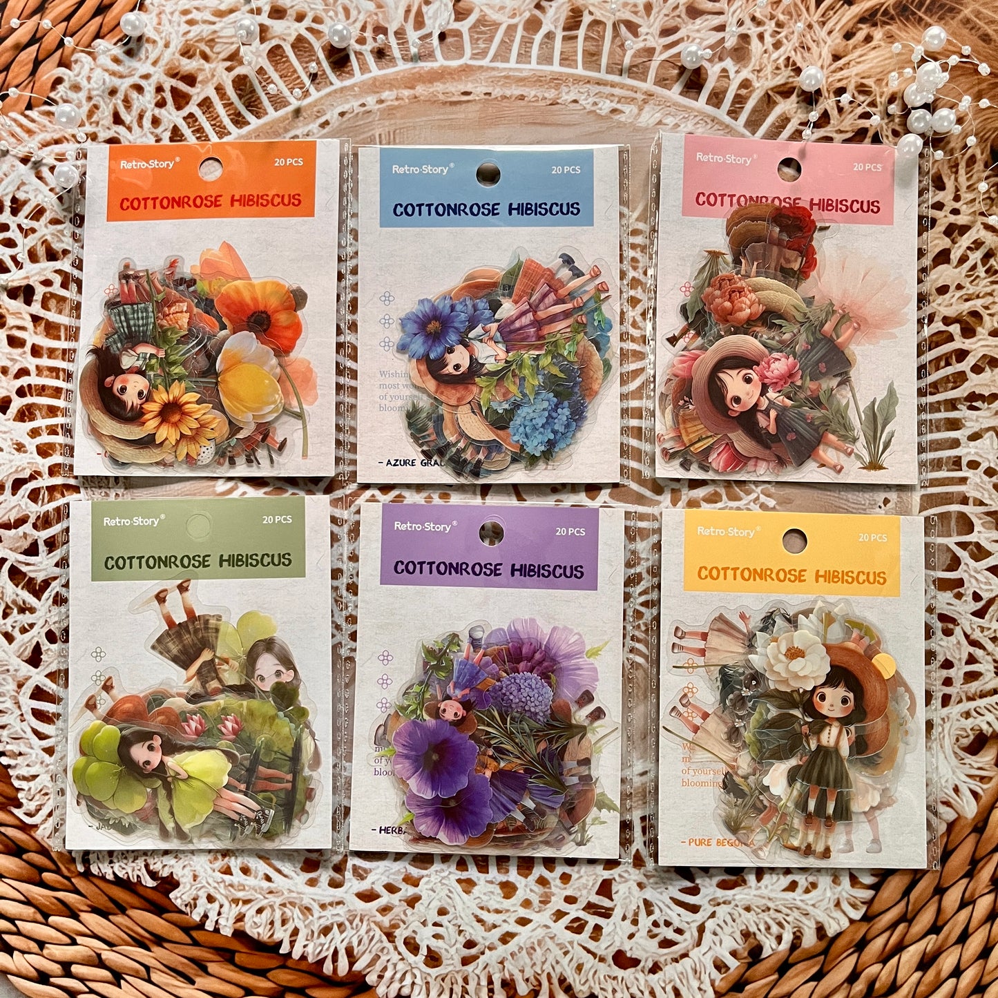 20 Pcs Hibiscus Series Fairy Tale Cute Girl Stickers