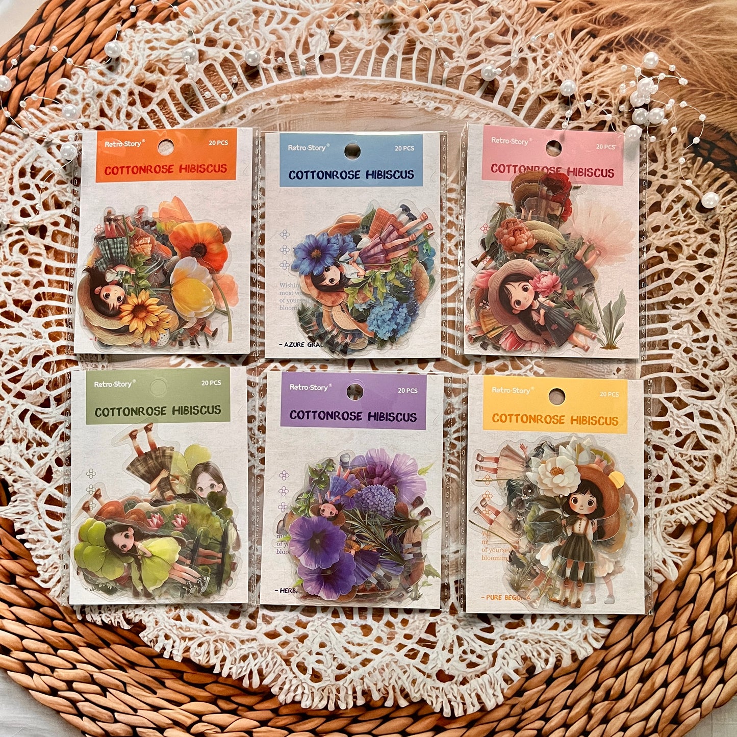 20 Pcs Hibiscus Series Fairy Tale Cute Girl Stickers