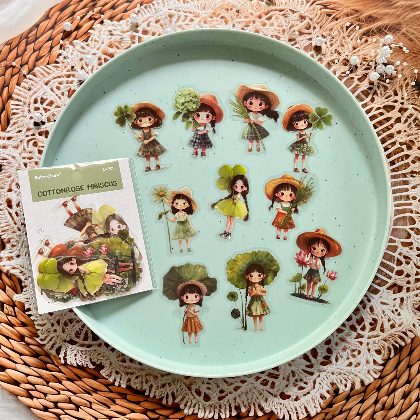 20 Pcs Hibiscus Series Fairy Tale Cute Girl Stickers