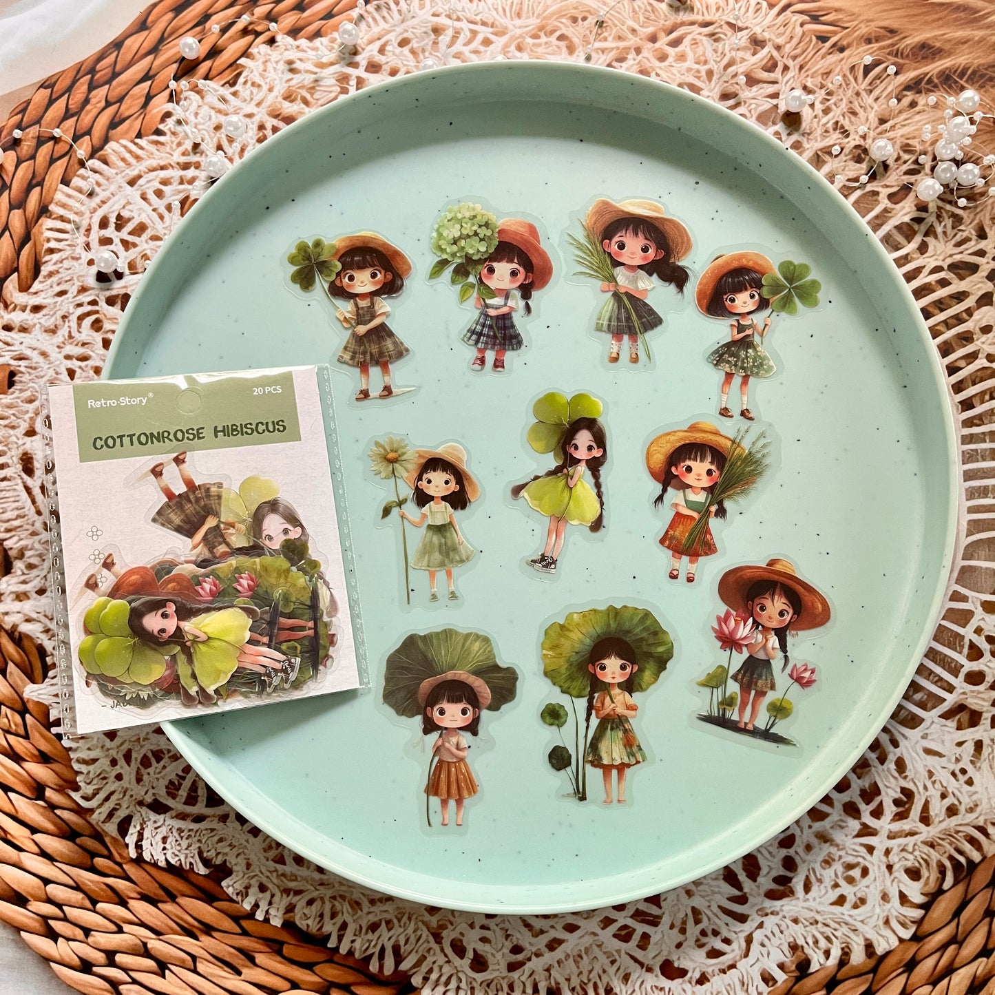 20 Pcs Hibiscus Series Fairy Tale Cute Girl Stickers