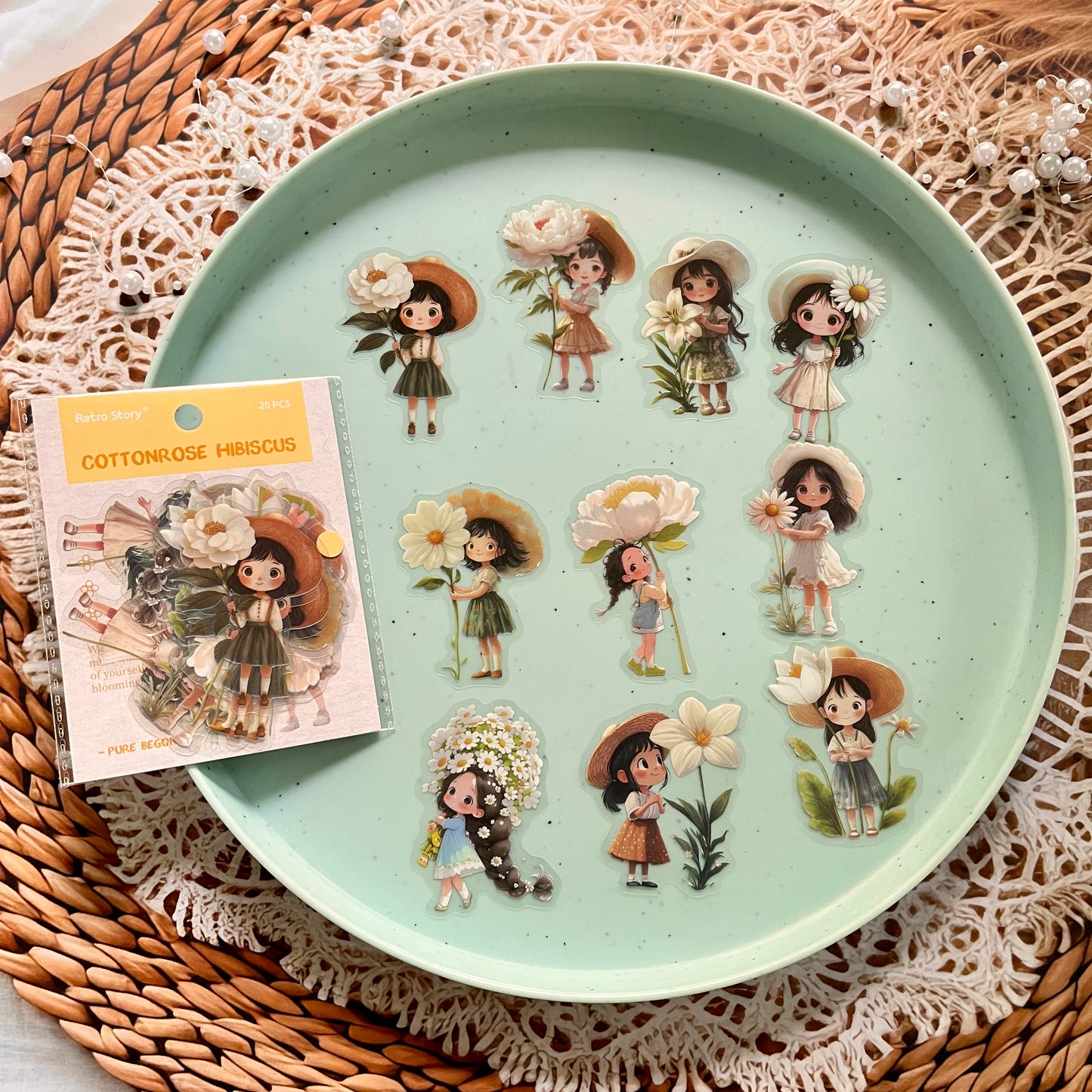 20 Pcs Hibiscus Series Fairy Tale Cute Girl Stickers
