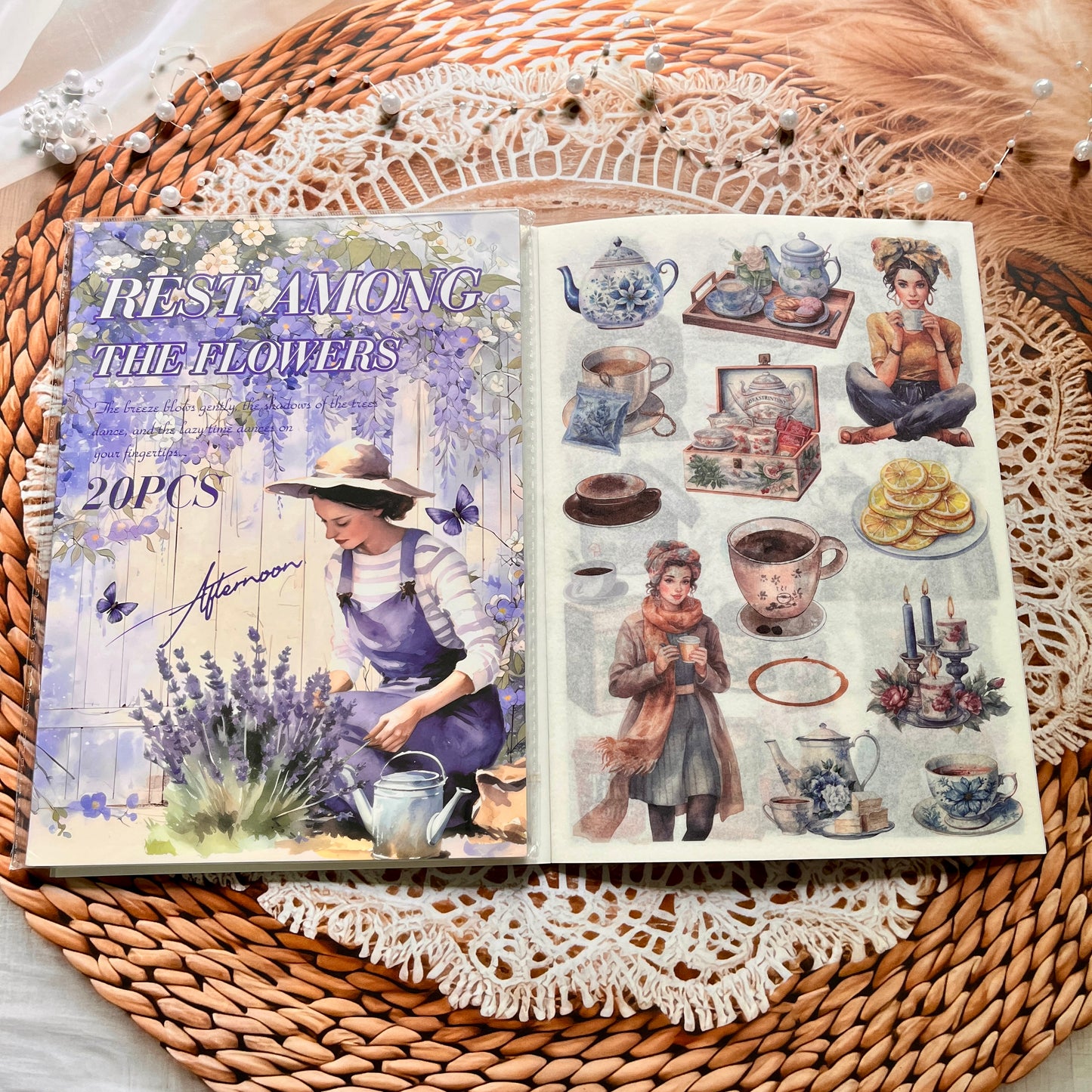 20 Sheets Memory Time series Vintage Plant Flower Character Landscape Sticker Book