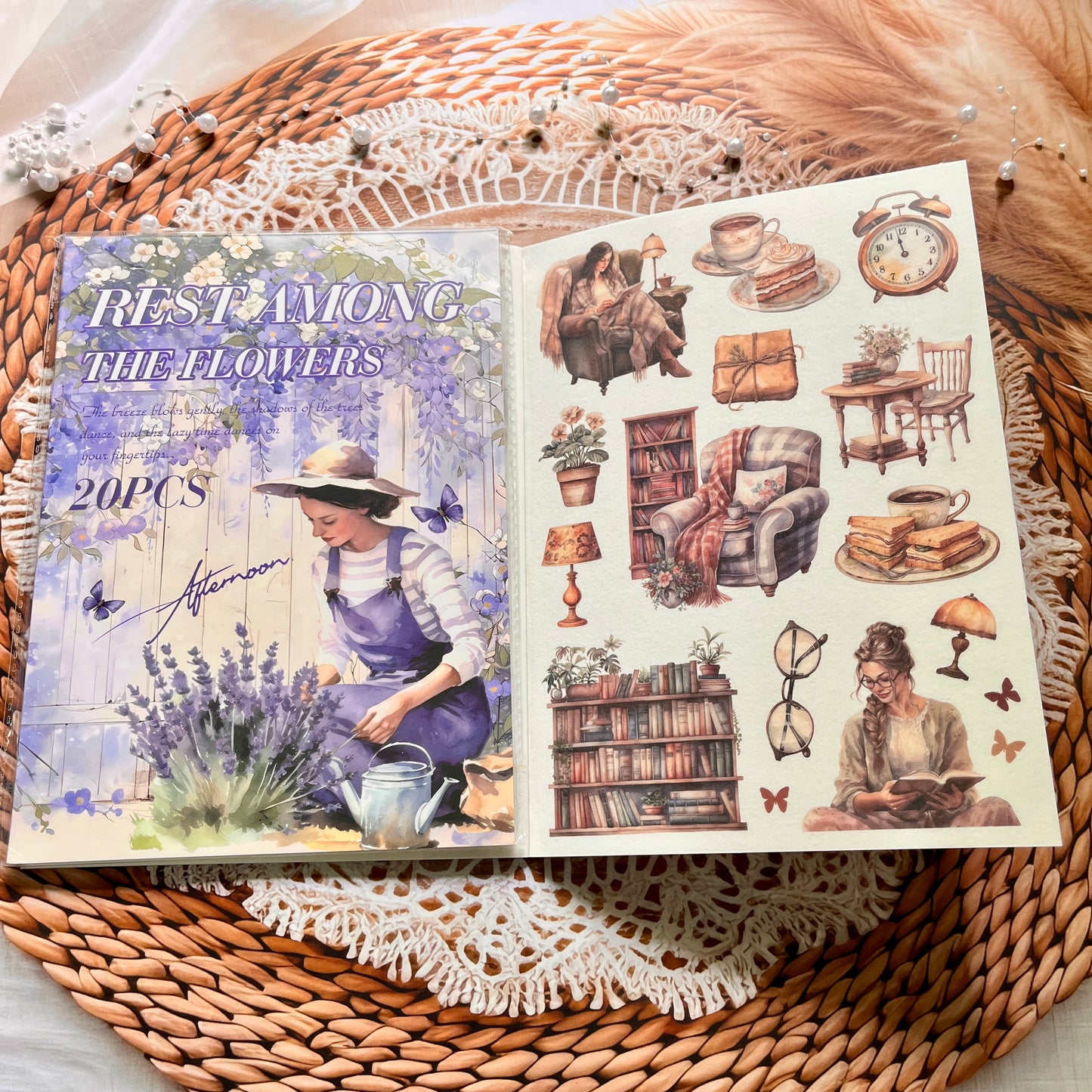20 Sheets Memory Time series Vintage Plant Flower Character Landscape Sticker Book