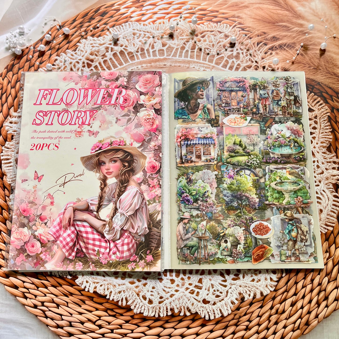 20 Sheets Memory Time series Vintage Plant Flower Character Landscape Sticker Book