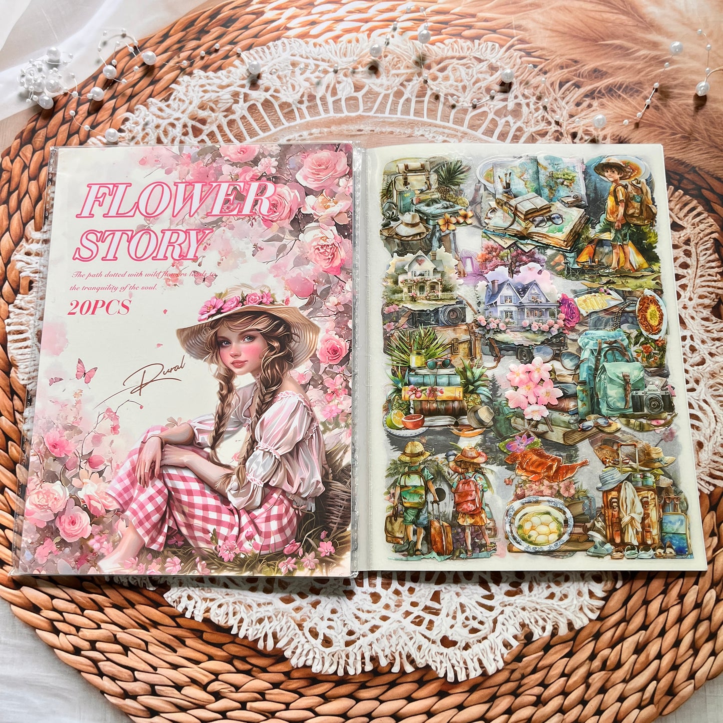 20 Sheets Memory Time series Vintage Plant Flower Character Landscape Sticker Book