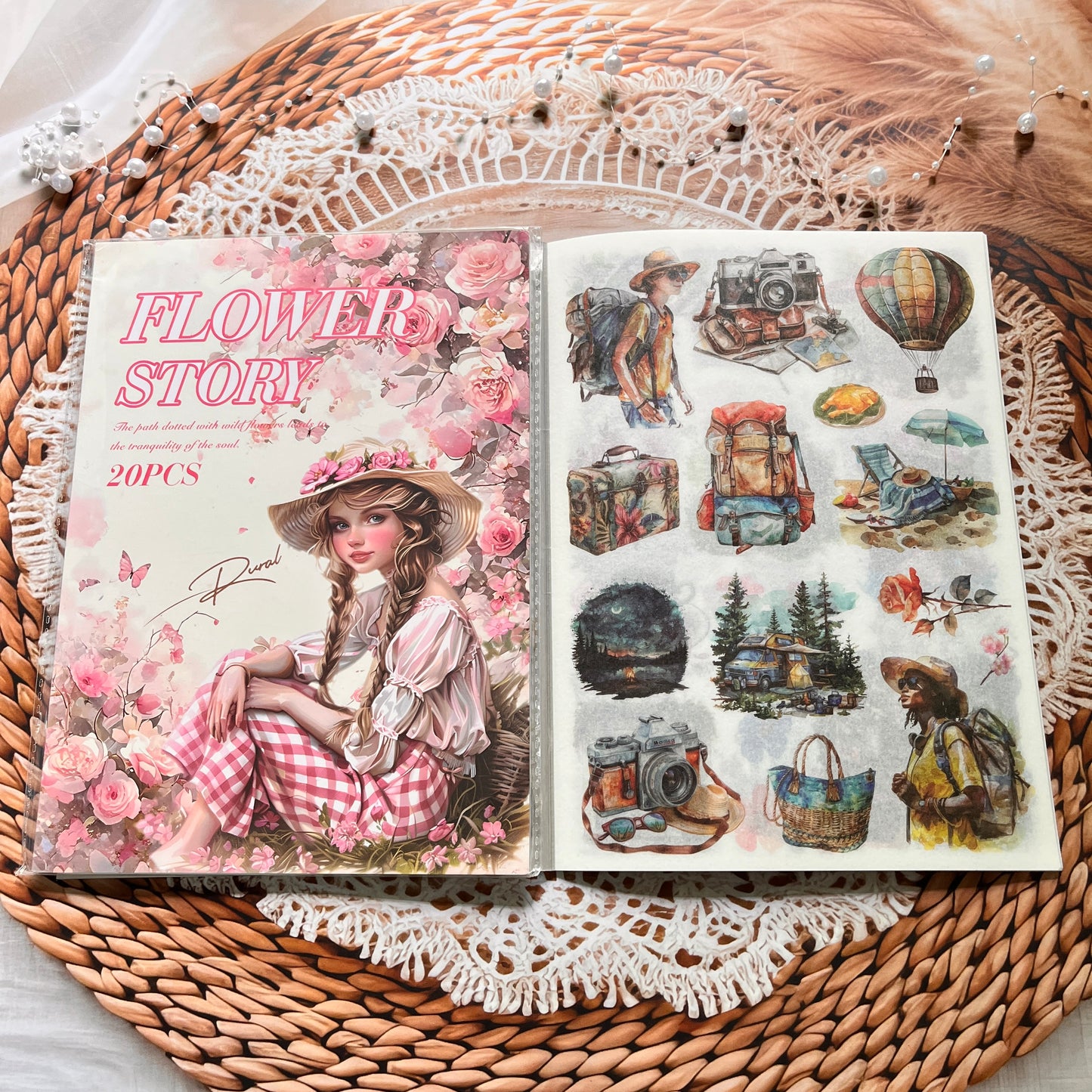 20 Sheets Memory Time series Vintage Plant Flower Character Landscape Sticker Book