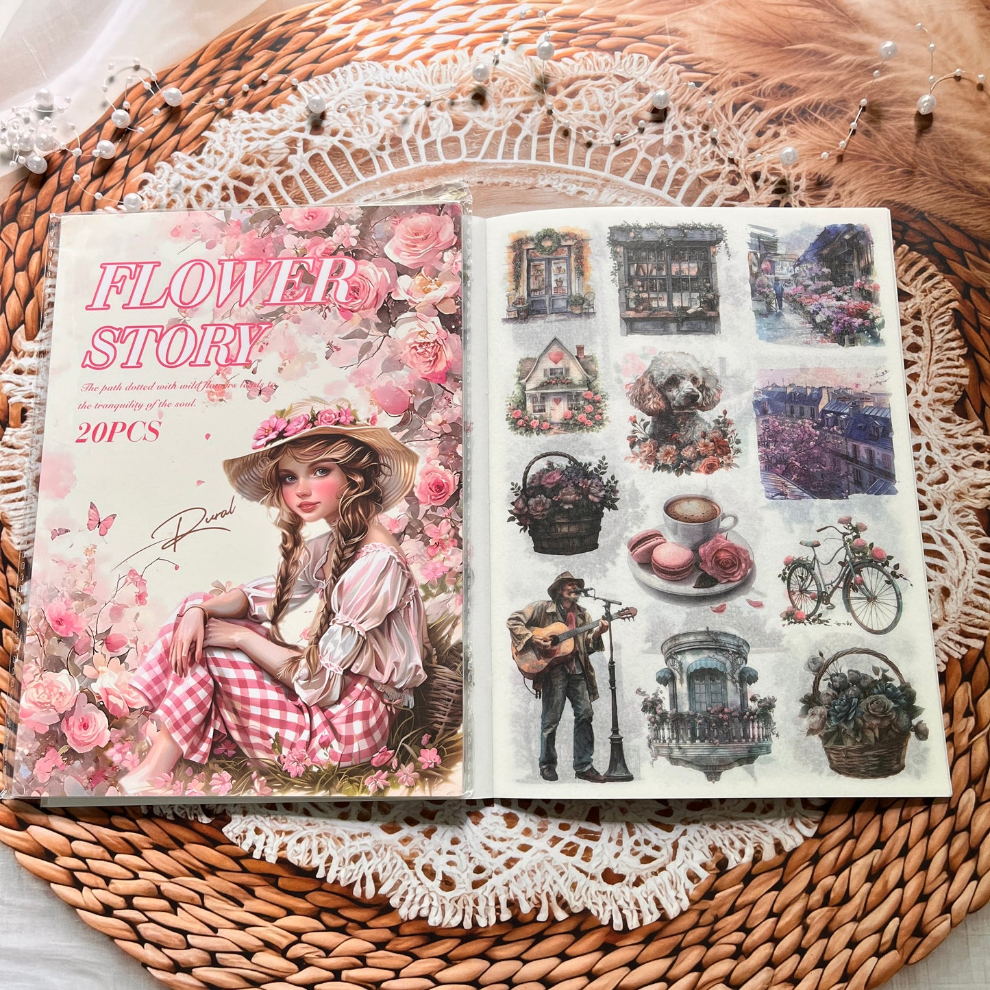20 Sheets Memory Time series Vintage Plant Flower Character Landscape Sticker Book