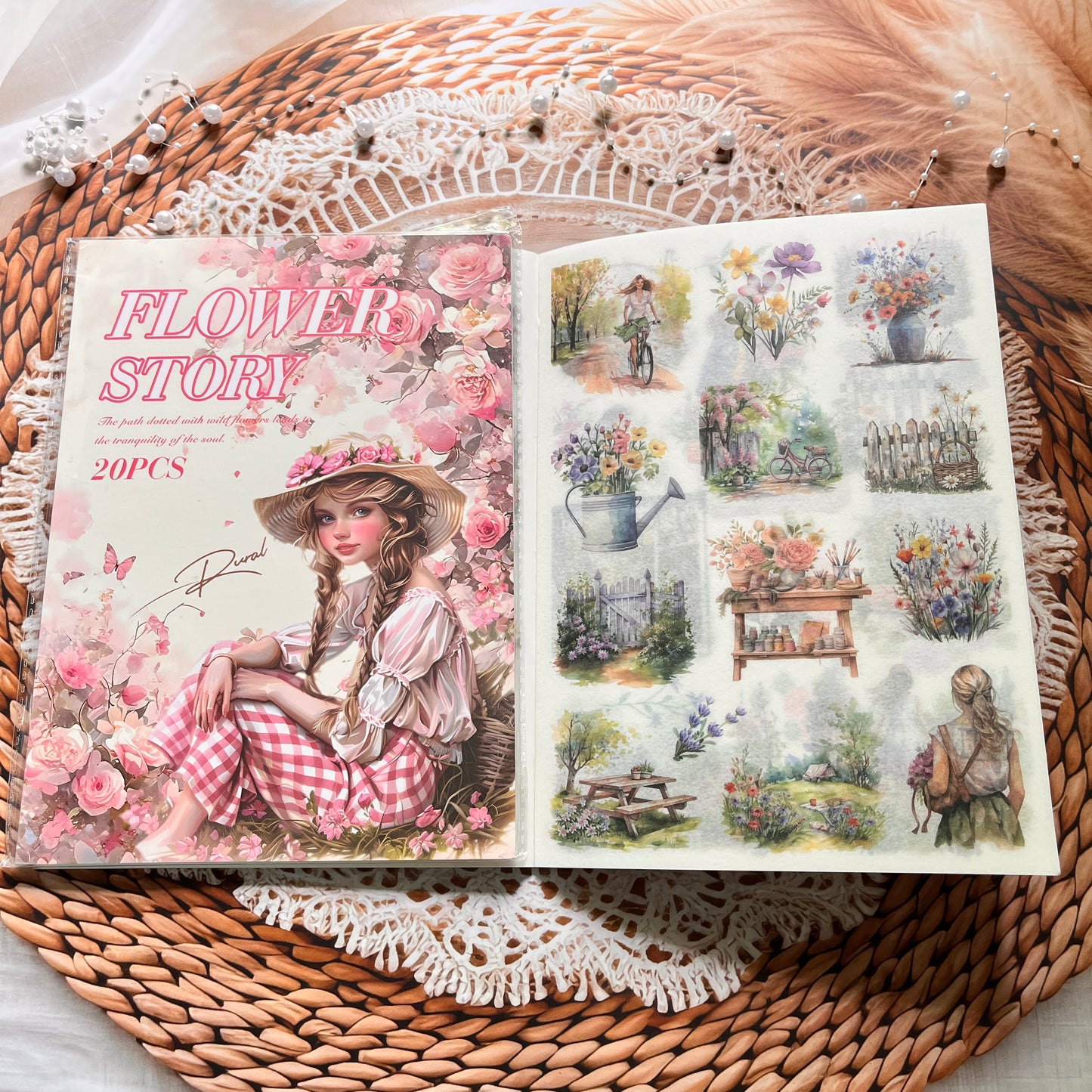 20 Sheets Memory Time series Vintage Plant Flower Character Landscape Sticker Book
