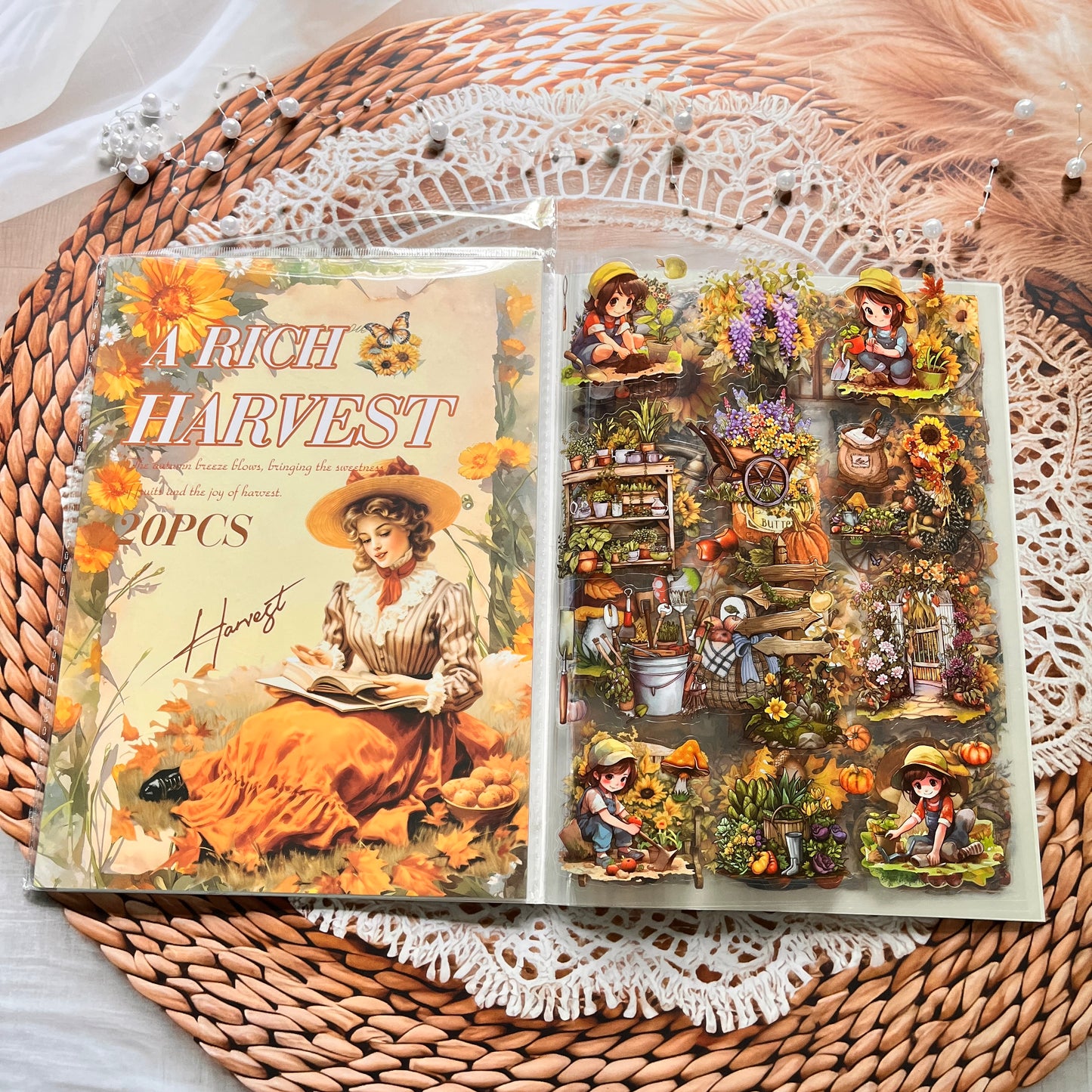 20 Sheets Memory Time series Vintage Plant Flower Character Landscape Sticker Book