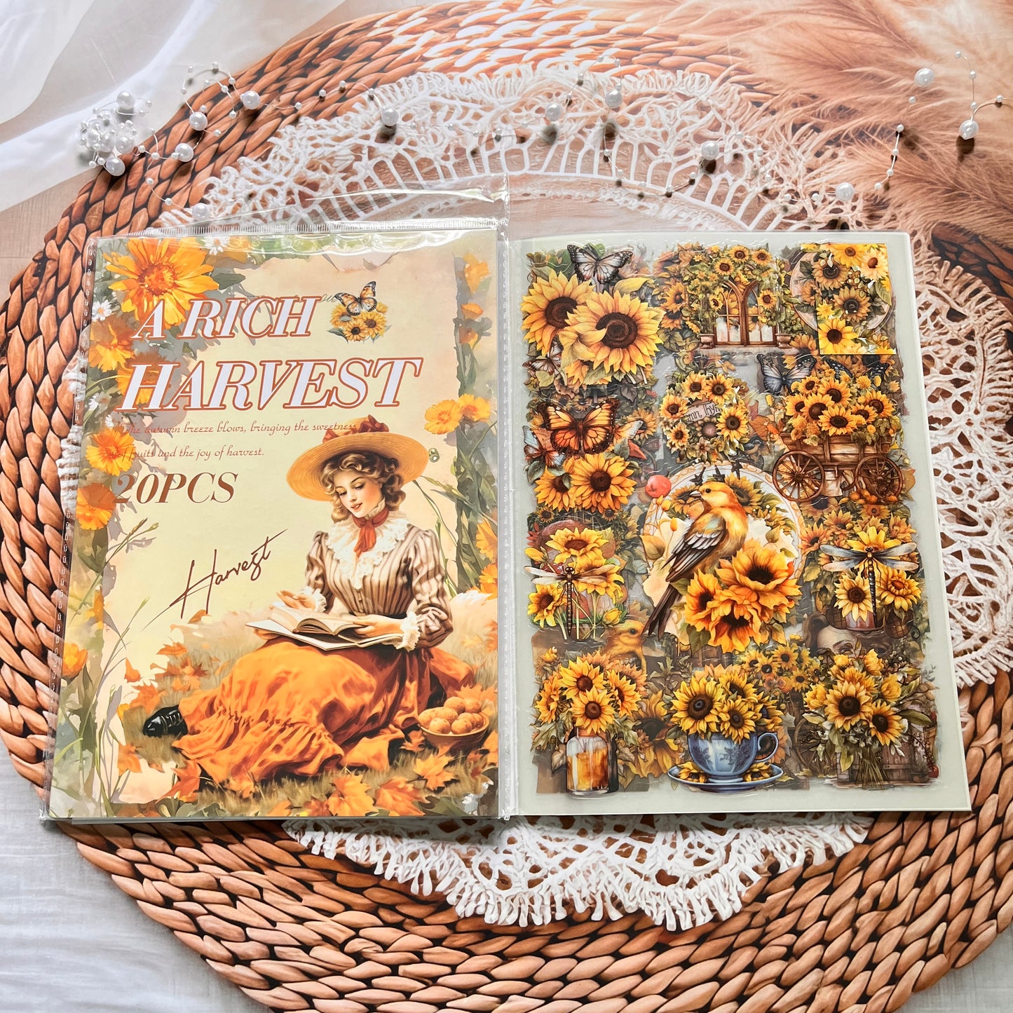 20 Sheets Memory Time series Vintage Plant Flower Character Landscape Sticker Book