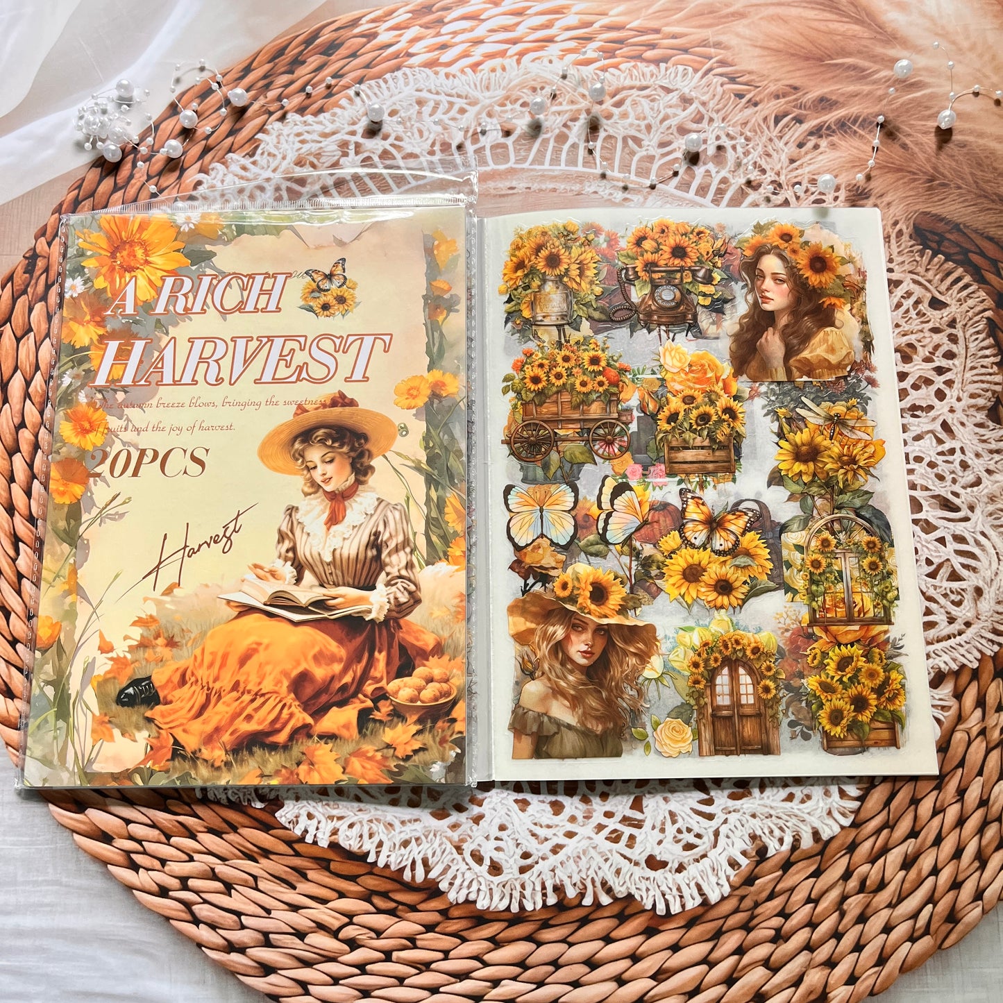 20 Sheets Memory Time series Vintage Plant Flower Character Landscape Sticker Book