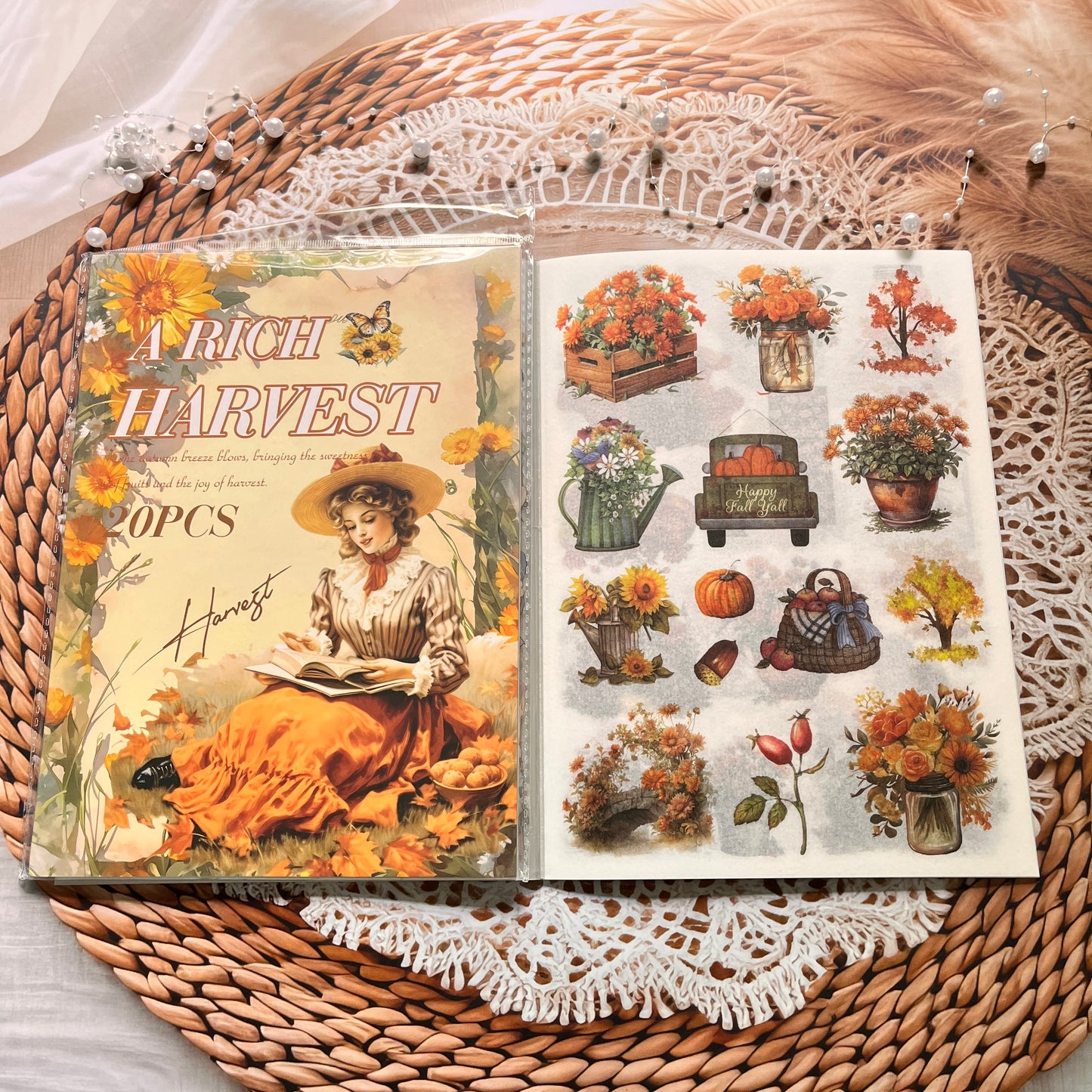 20 Sheets Memory Time series Vintage Plant Flower Character Landscape Sticker Book