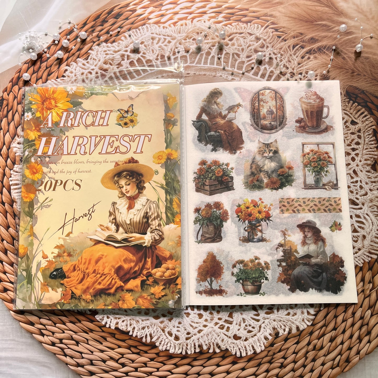 20 Sheets Memory Time series Vintage Plant Flower Character Landscape Sticker Book