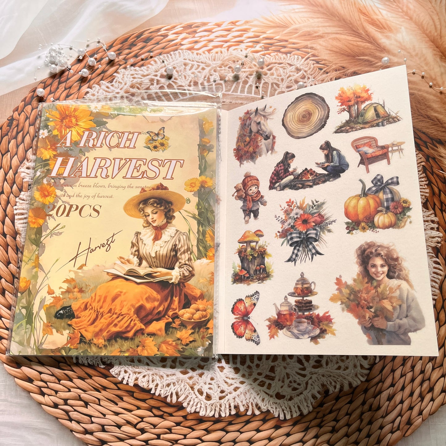 20 Sheets Memory Time series Vintage Plant Flower Character Landscape Sticker Book