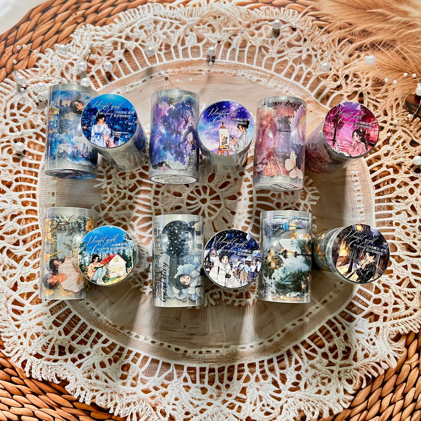65mm*200cm Moonlight Night Curtain Series Vintage Character Landscape Pet Tape