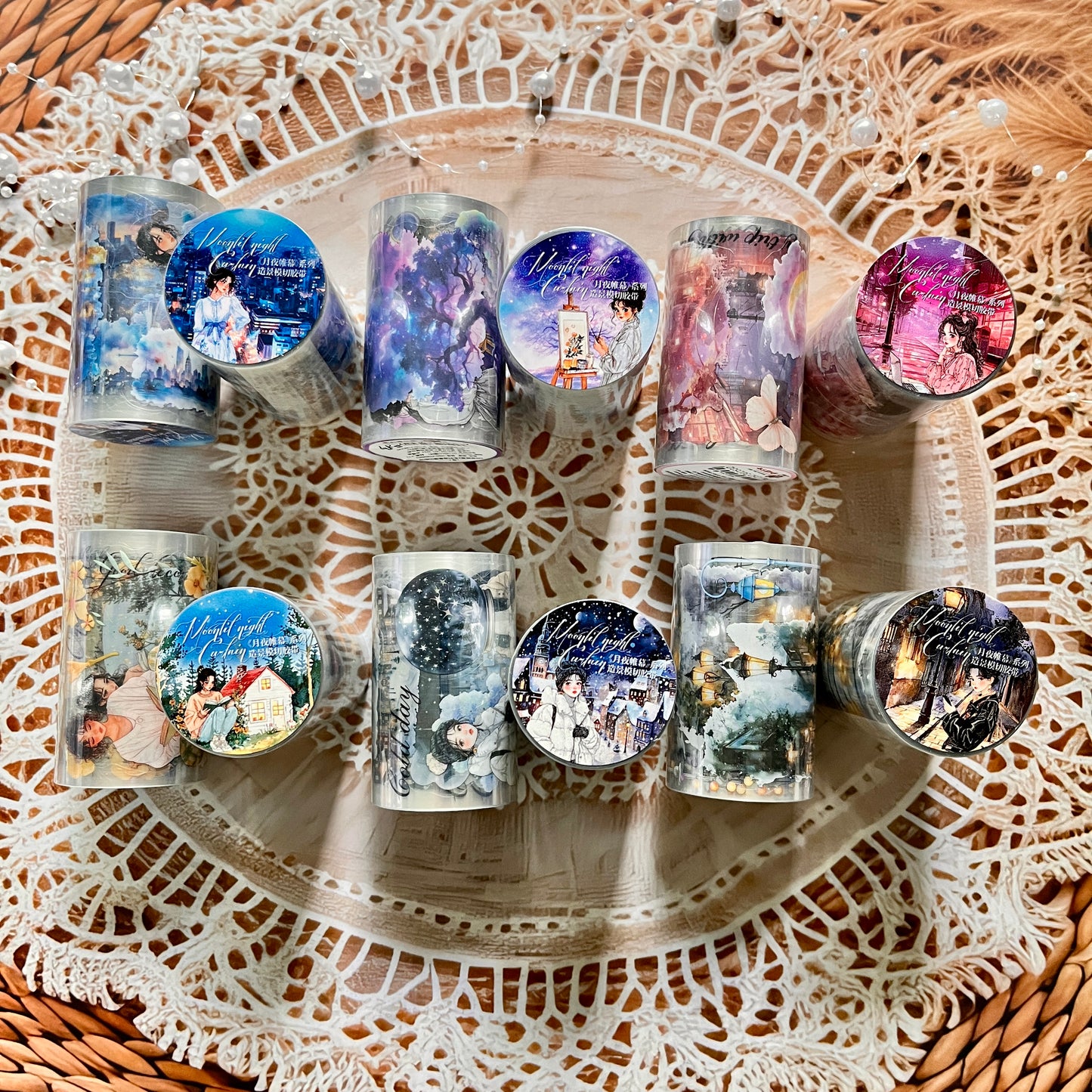 65mm*200cm Moonlight Night Curtain Series Vintage Character Landscape Pet Tape