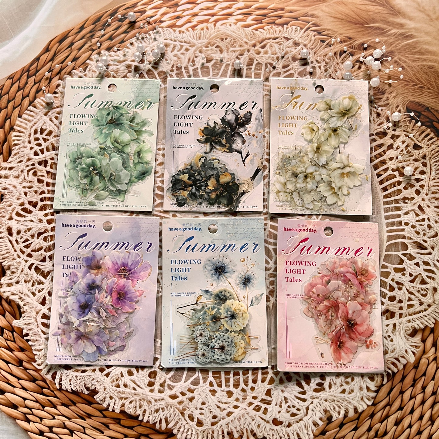 15 pcs Flower Story Series Multi-Size Flower Sticker Pack