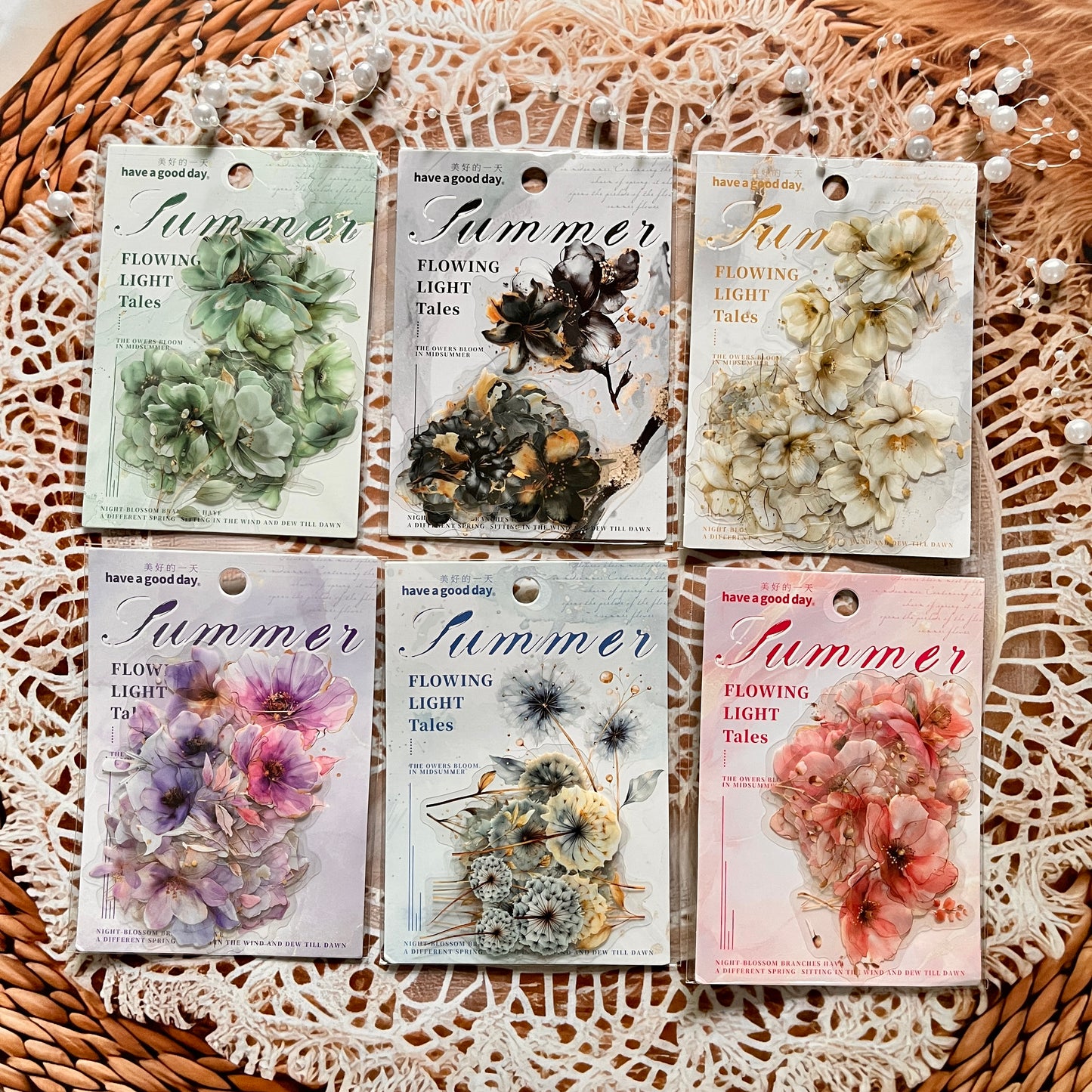 15 pcs Flower Story Series Multi-Size Flower Sticker Pack