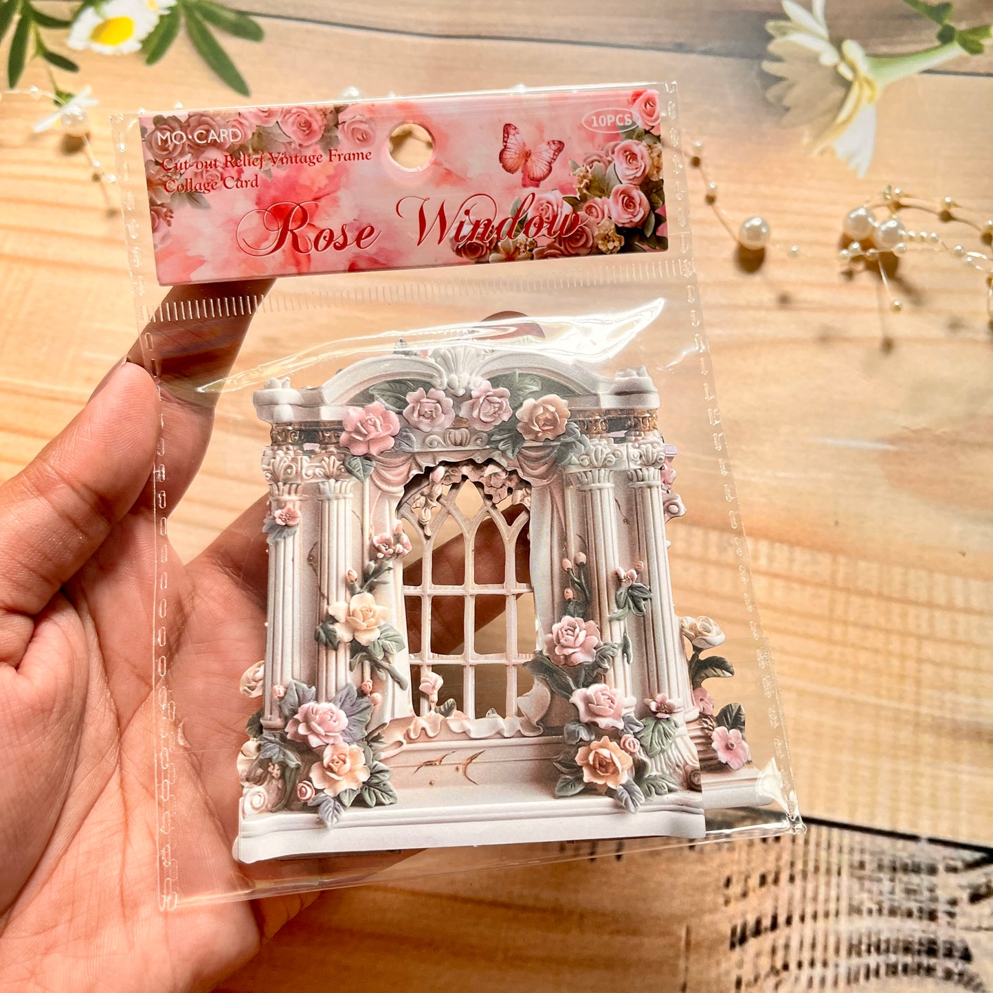 10 Pcs Flower Romance Series Vintage Flower Window Relief Landscaping Collage Card