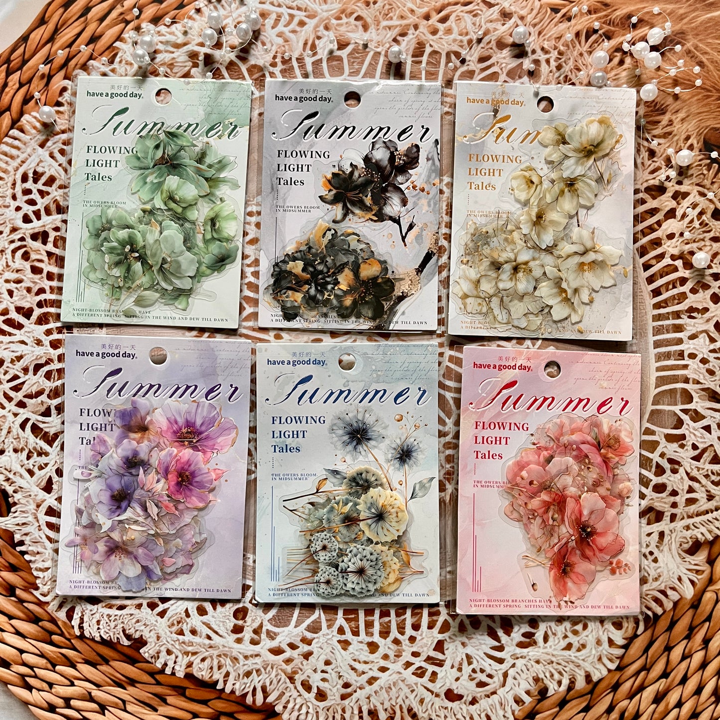 15 pcs Flower Story Series Multi-Size Flower Sticker Pack