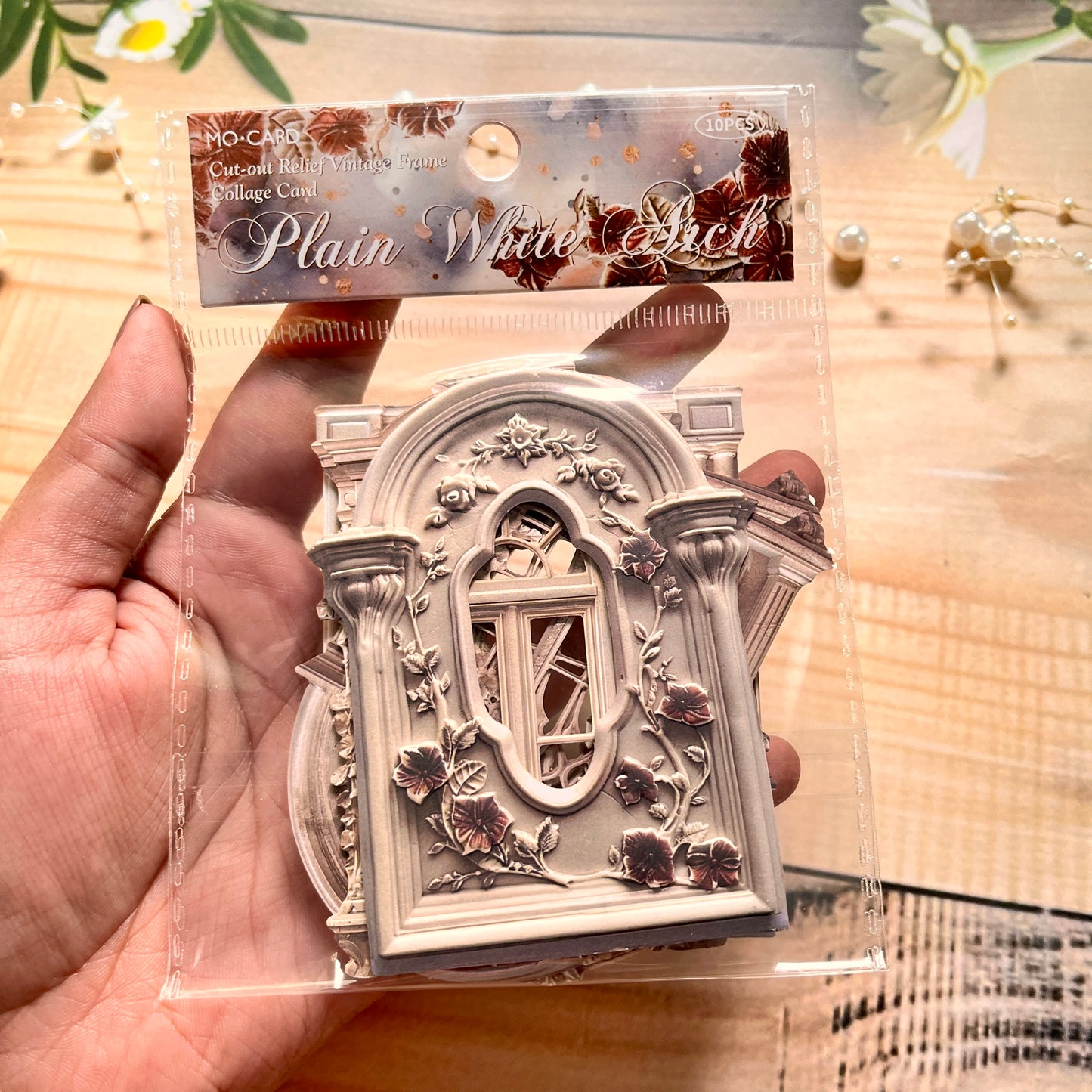 10 Pcs Flower Romance Series Vintage Flower Window Relief Landscaping Collage Card