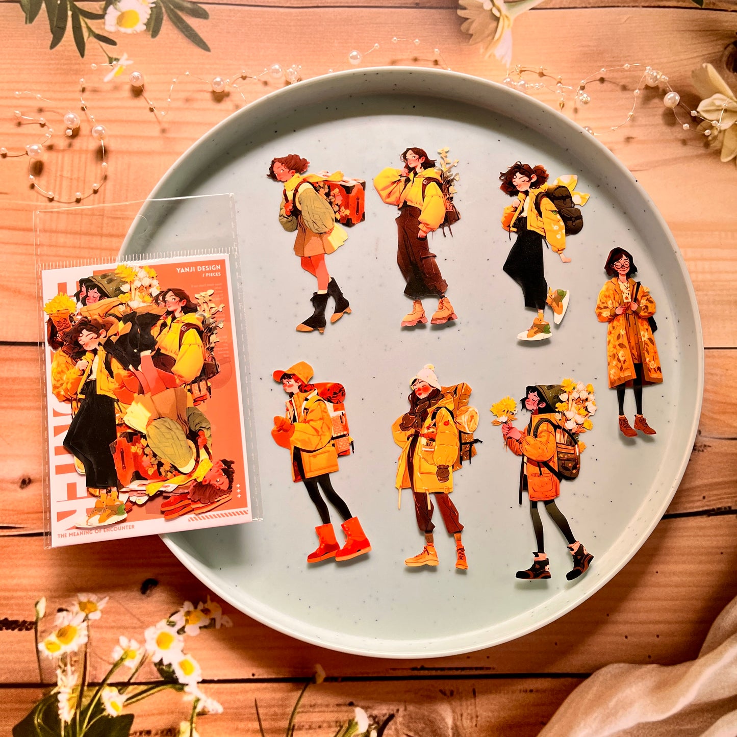14 Pcs Meaning of Encounter Series Vintage Character Landscaping stickers