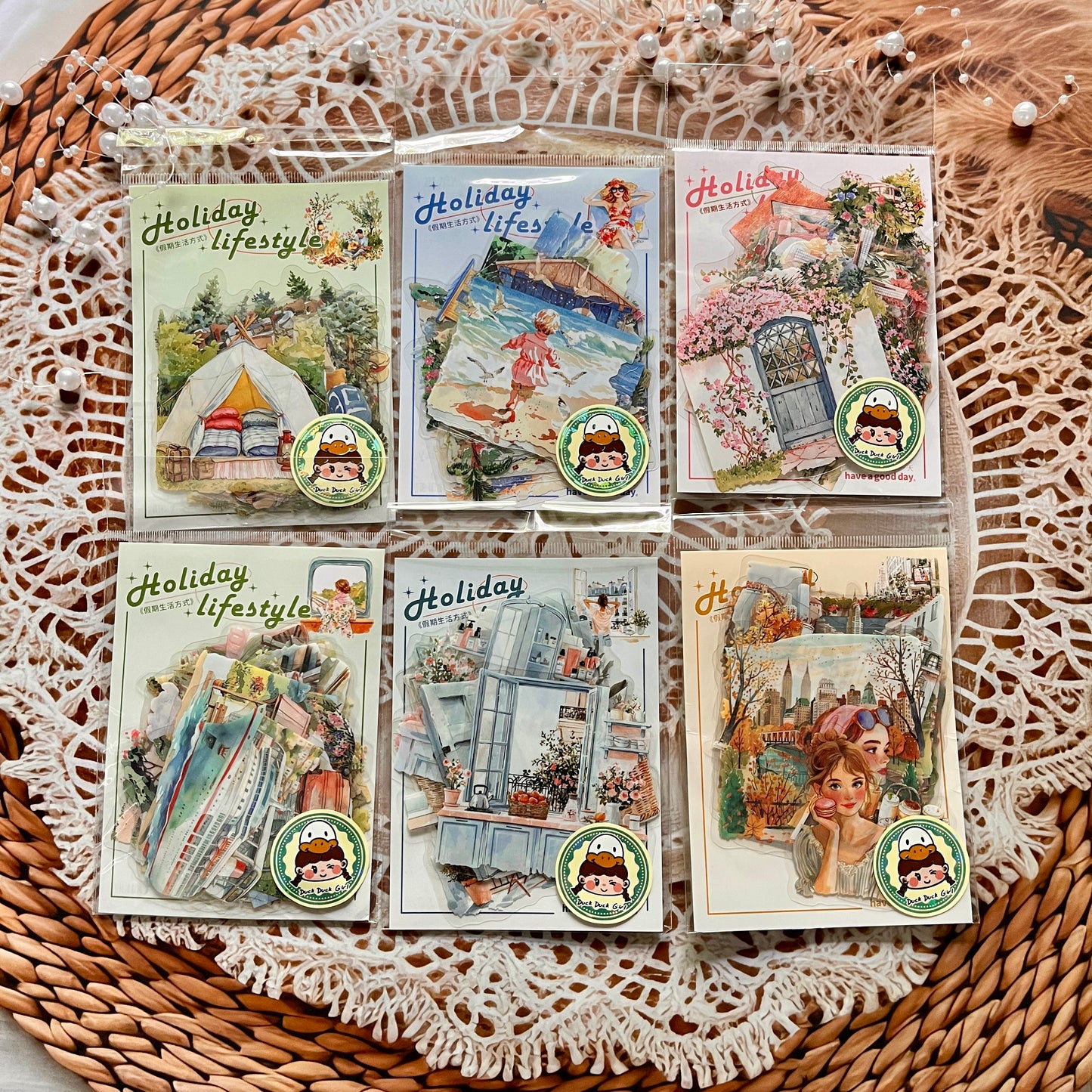 20 Pcs Holiday Lifestyle Series Vintage Travel Plant Flower Pet Stickers