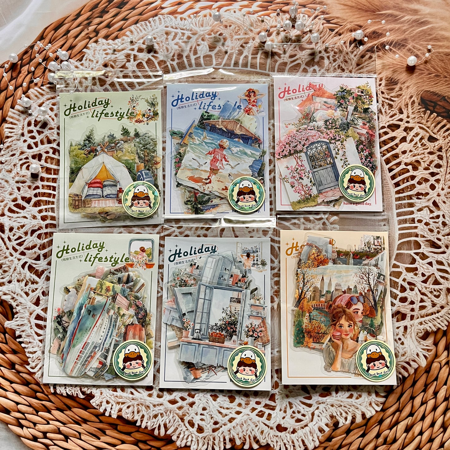 20 Pcs Holiday Lifestyle Series Vintage Travel Plant Flower Pet Stickers