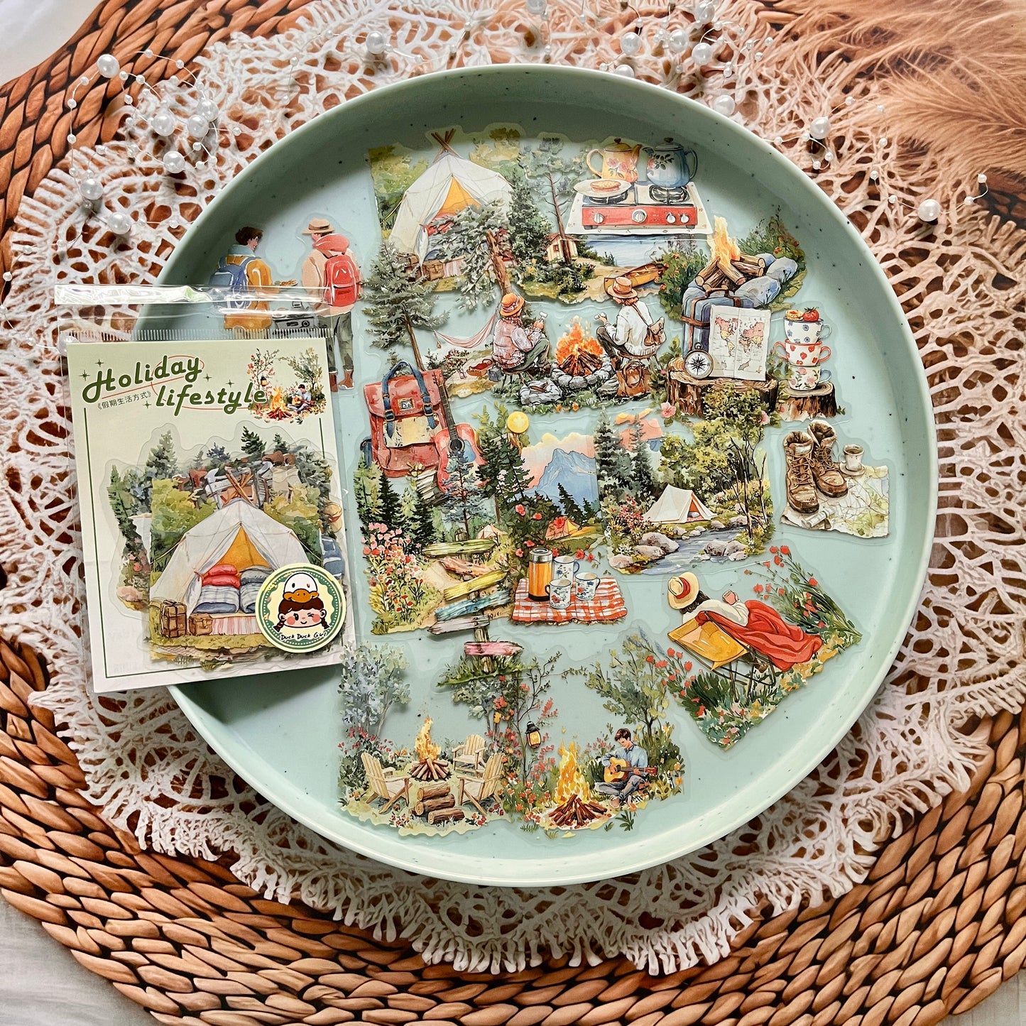 20 Pcs Holiday Lifestyle Series Vintage Travel Plant Flower Pet Stickers