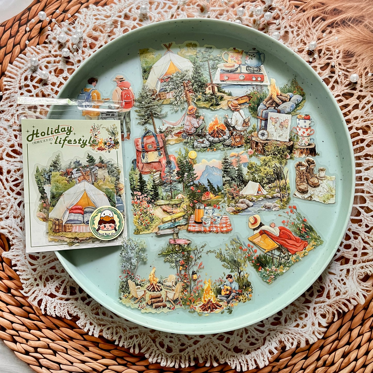 20 Pcs Holiday Lifestyle Series Vintage Travel Plant Flower Pet Stickers