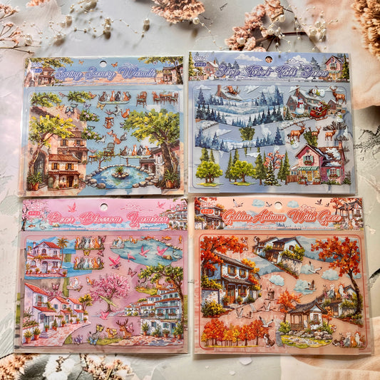 2 Stickers+1 Scene Wind and Four Courtyards Creative 3D Scenery Stickers