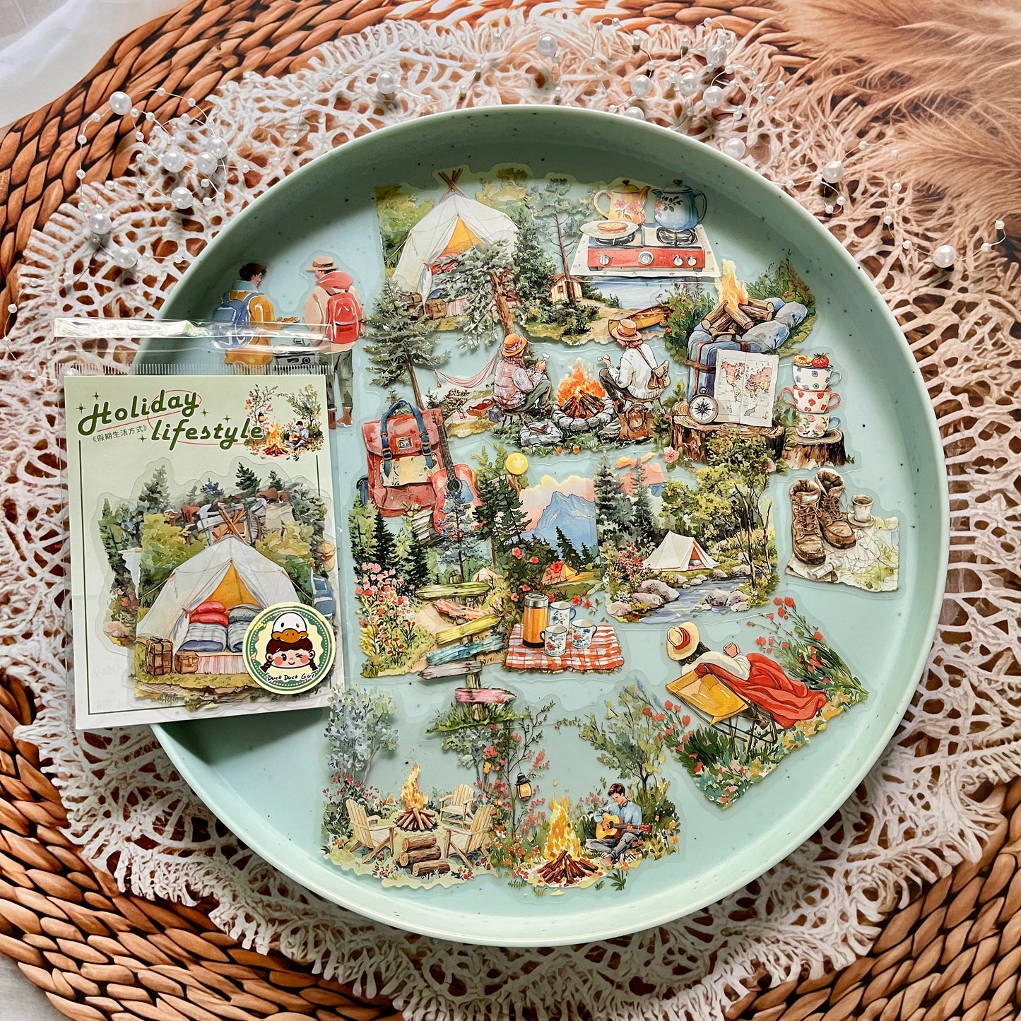 20 Pcs Holiday Lifestyle Series Vintage Travel Plant Flower Pet Stickers