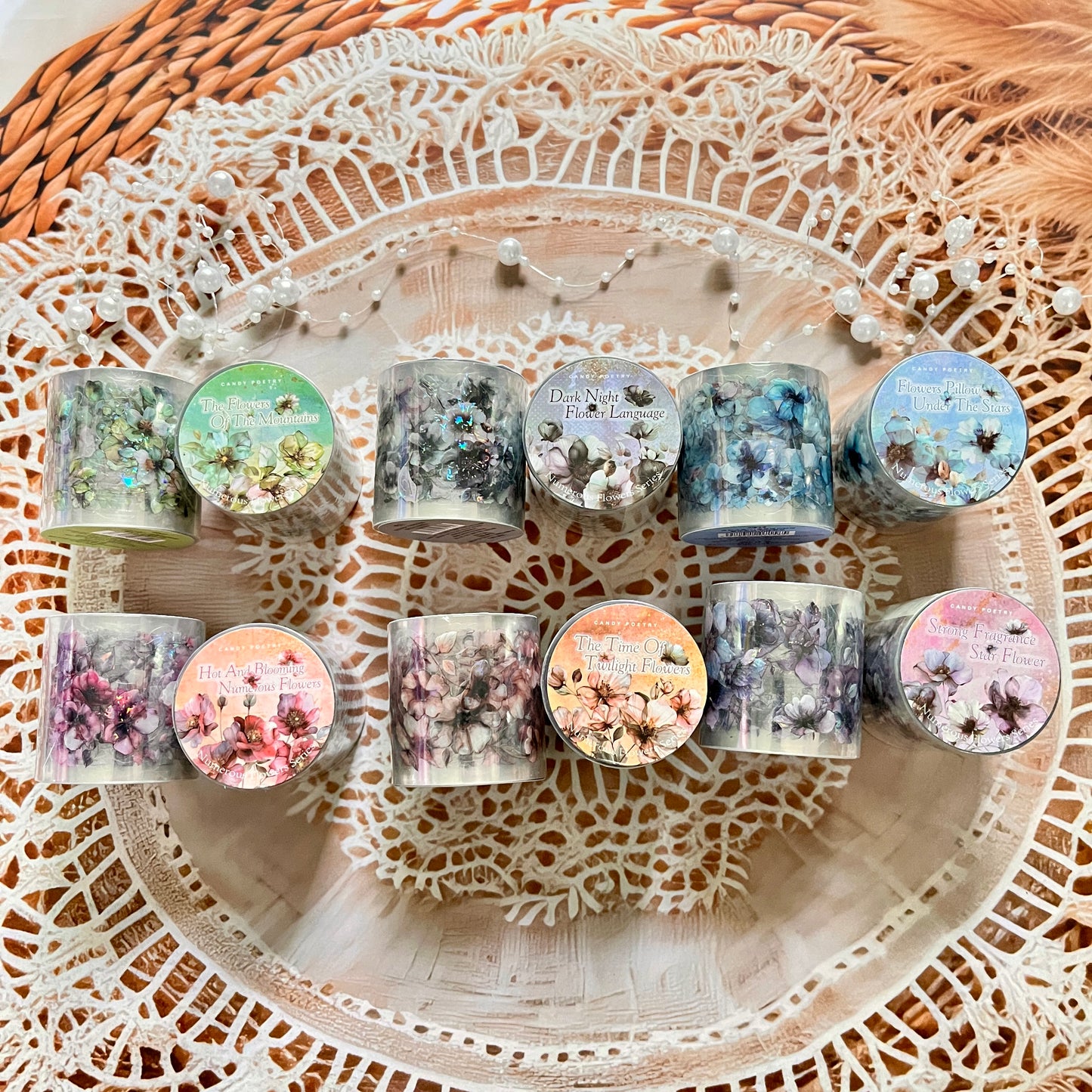 1 Roll Flower Series Shell Light Loop Sticker Pet Tape