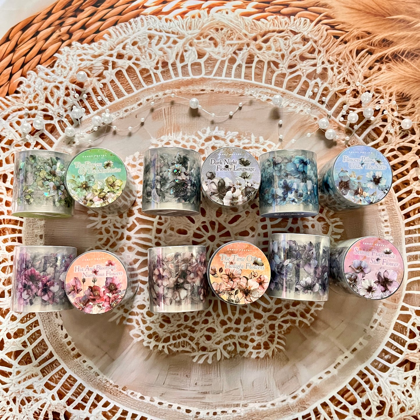 1 Roll Flower Series Shell Light Loop Sticker Pet Tape