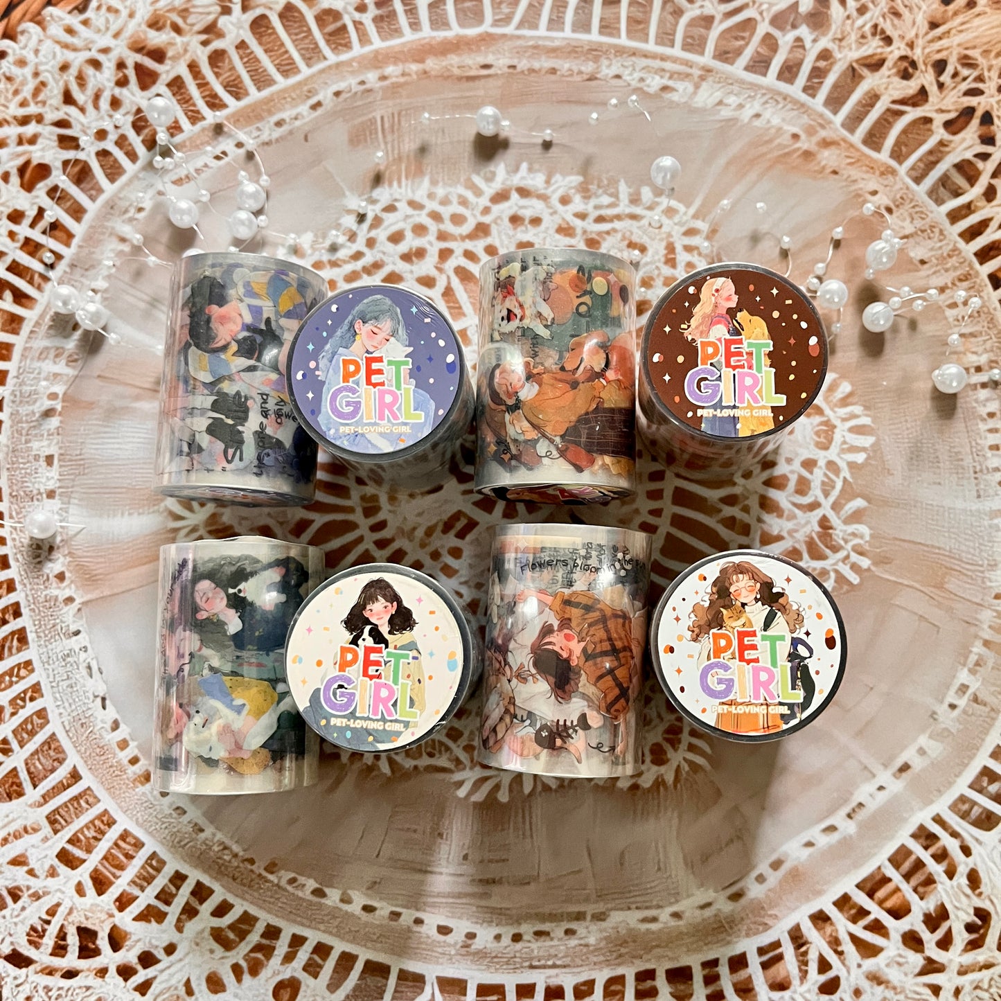 1 Roll Pets and Girl Series Original Character PET Tape for journaling