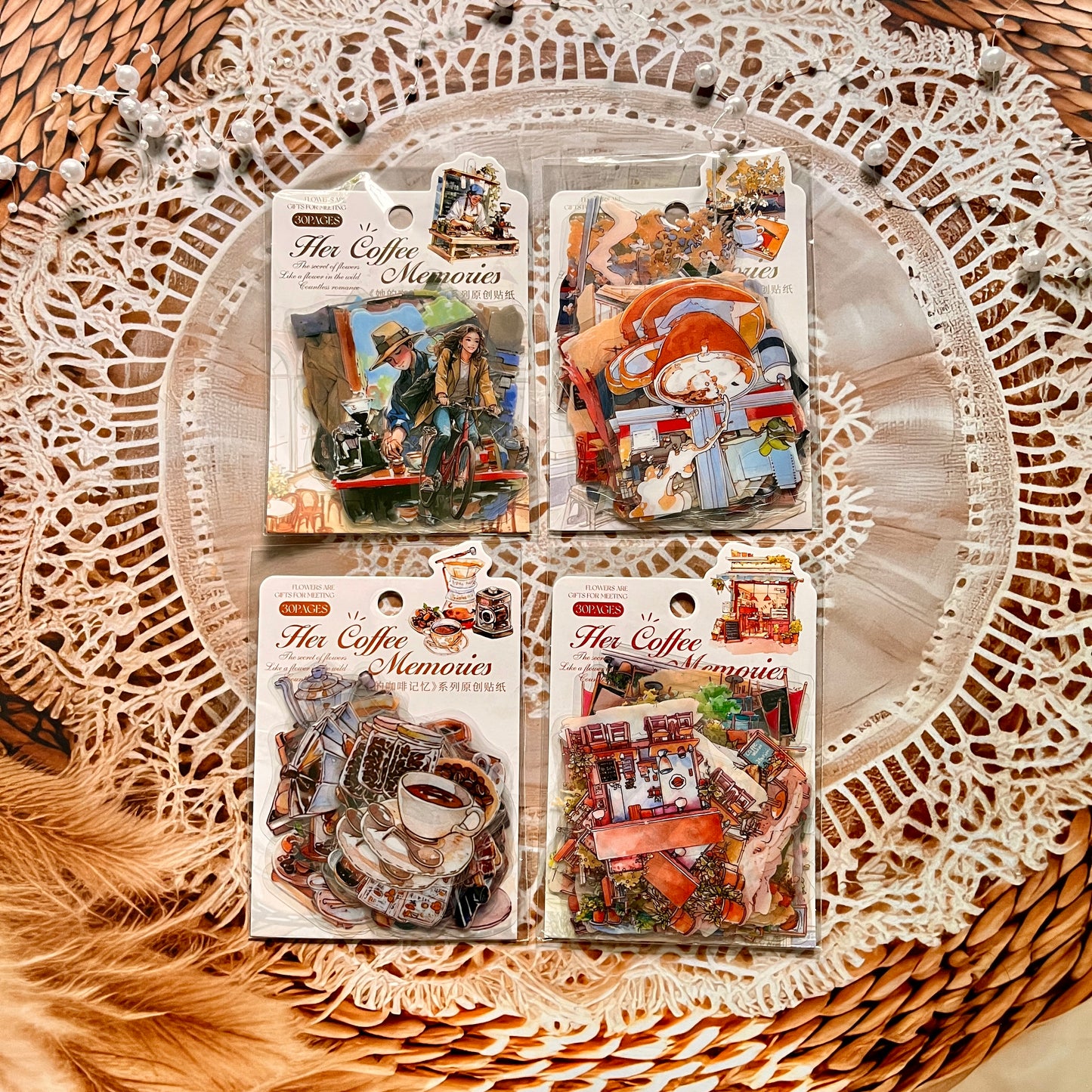 30 Pcs Her Coffee Memory Series Vintage Character Coffee Stickers