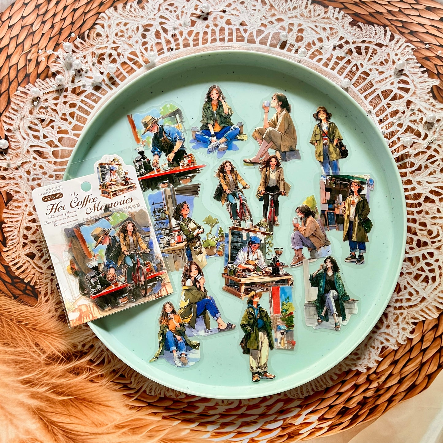 30 Pcs Her Coffee Memory Series Vintage Character Coffee Stickers